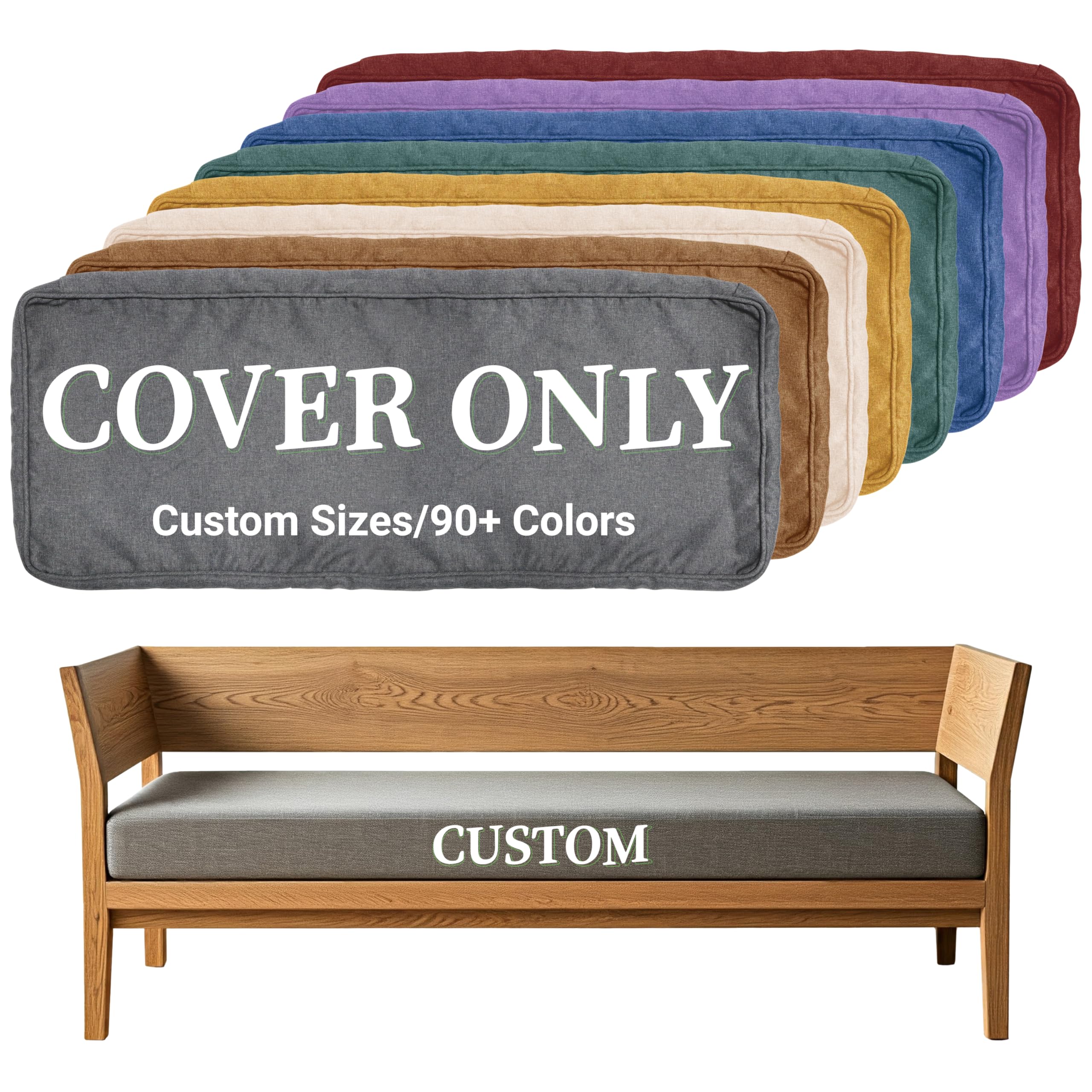 ColourTree Custom Size Cushion Cover, Slipcover Replaceable Bench/Chair Cushion Cover, Furniture/Window Seat Cover, 100+ Colors/Fabrics Can Choose (