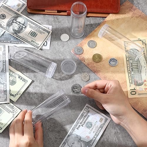 Miniatura 7 de Roowest 30 piezas de tubo de almacenamiento de monedas, tubo de monedas de centavo de plástico, redondo, transparente, organizador de contenedores