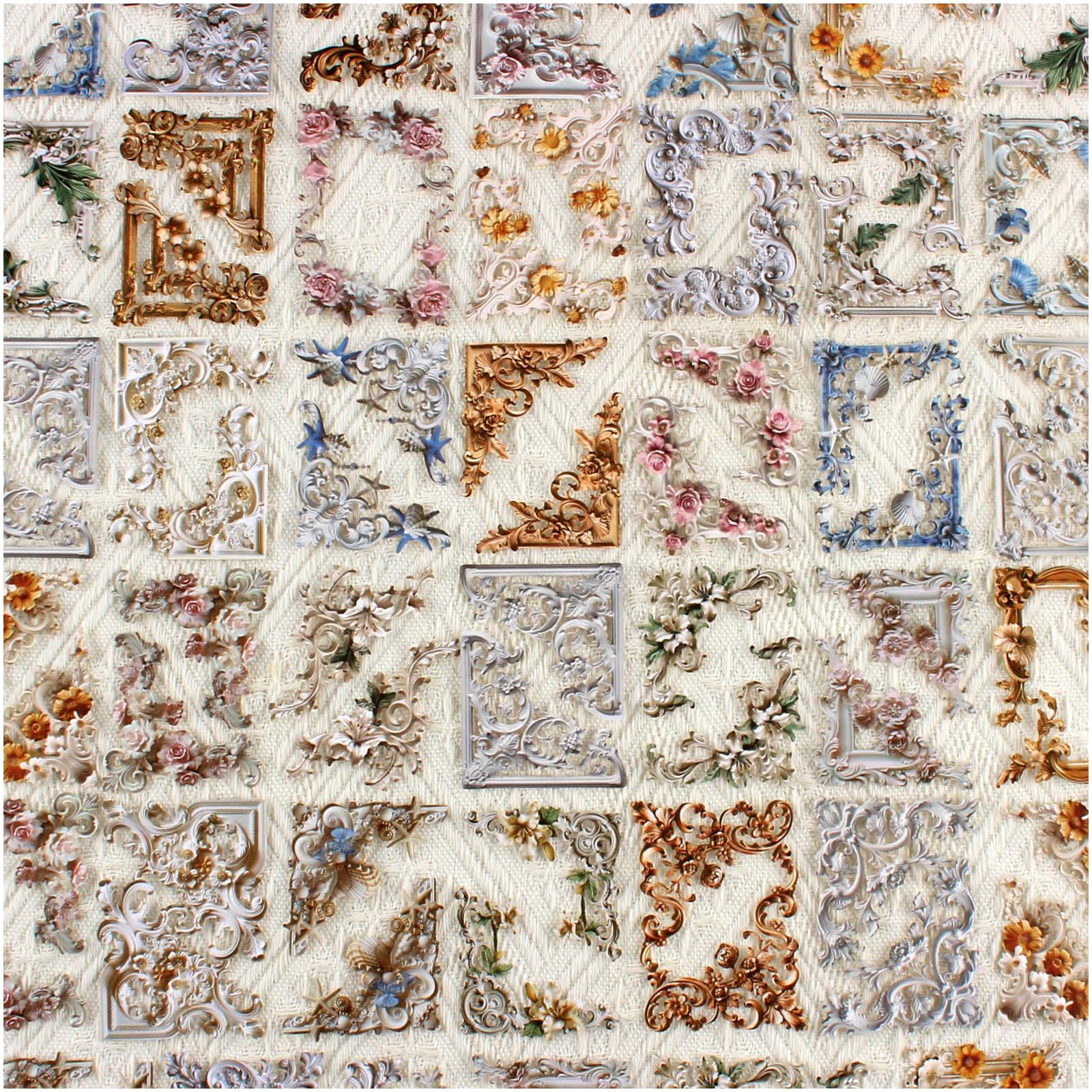 Lot de 120 décorations d'angle en papier épais baroque gaufré pour scrapbooking, 6 thèmes, cadre décoratif rétro 3D, matériel de collage pour fournitures de journal, album
