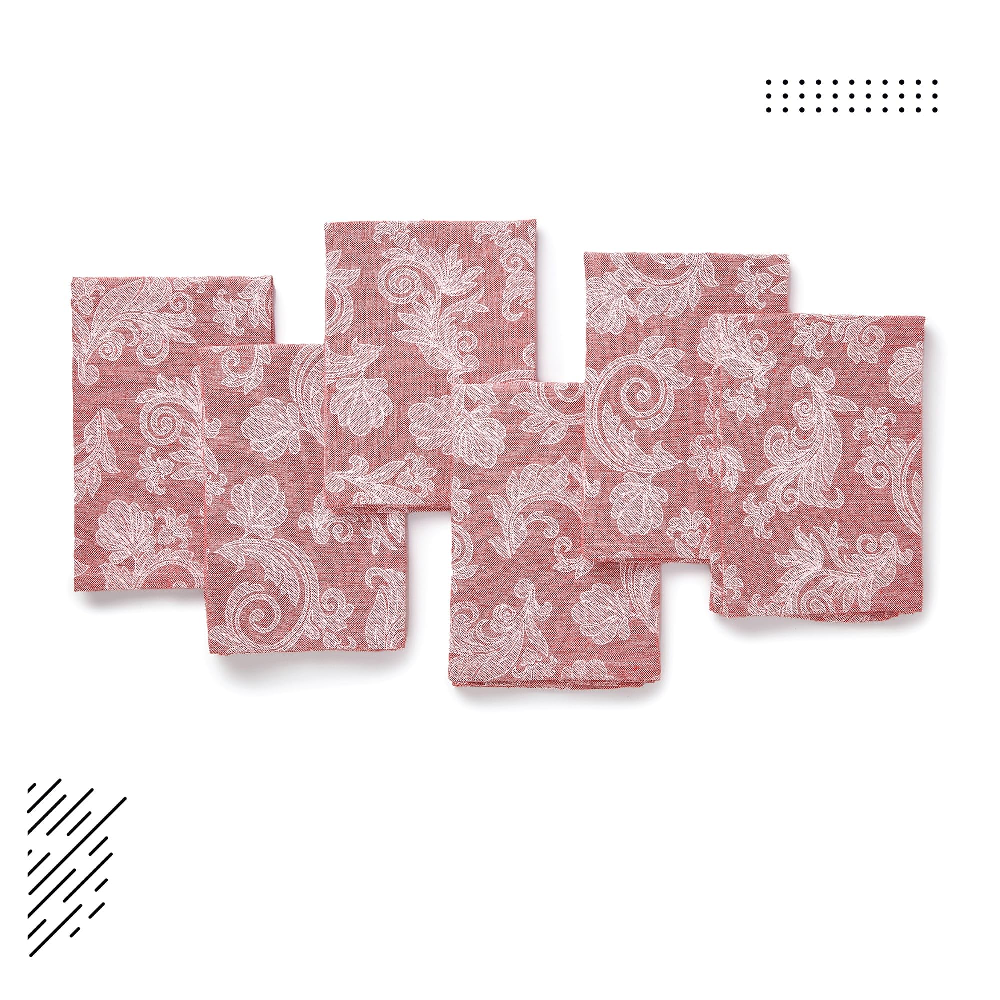 Encasa Cotton Cloth Napkins Set Of 6 - Ticking Red, 45x45 Cm, Machine Washable Reusable Dining Napkins - View #9