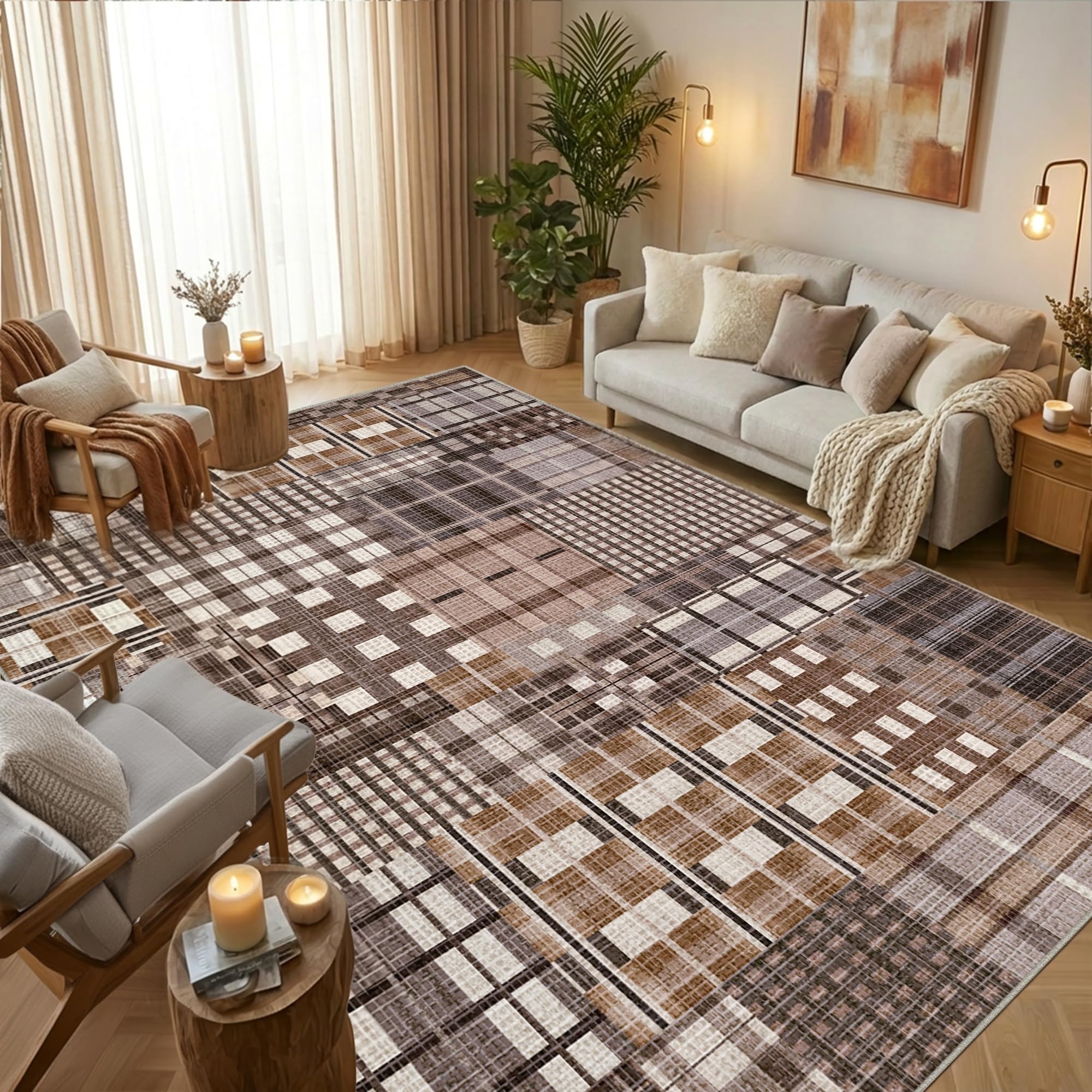 GthreeD Modern Geometric Rug 160x230cm, Machine Washable Plaid Area Rugs — image 1