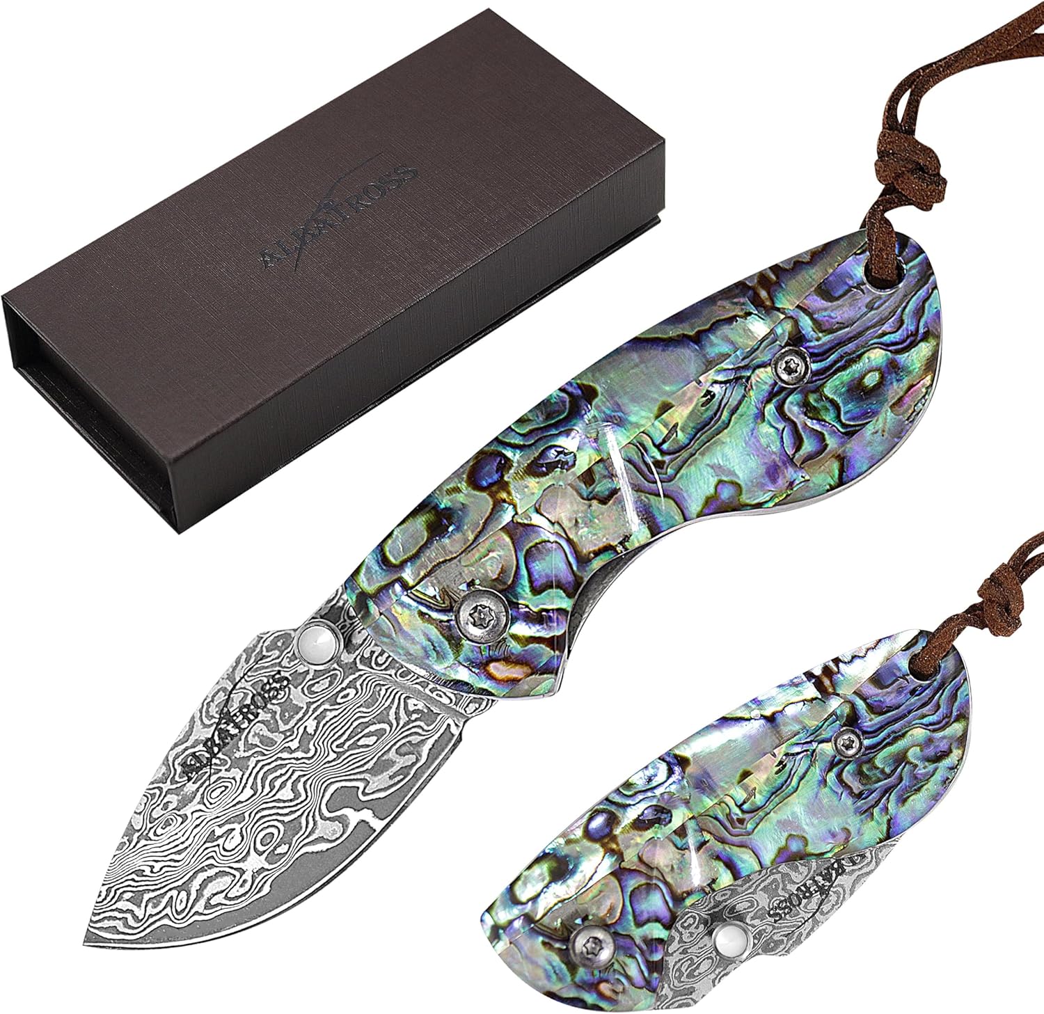 Father's Day, Mother's Day & Birthday Gift for Him, Her - Premium Mini Pocket Folding Knife for Husband, Boyfriend, Father, Wife, Girlfriend, Mom - Smooth Manual Opening, Abalone Shell Handle, Damascus Steel Blade, Luxury Gift Box