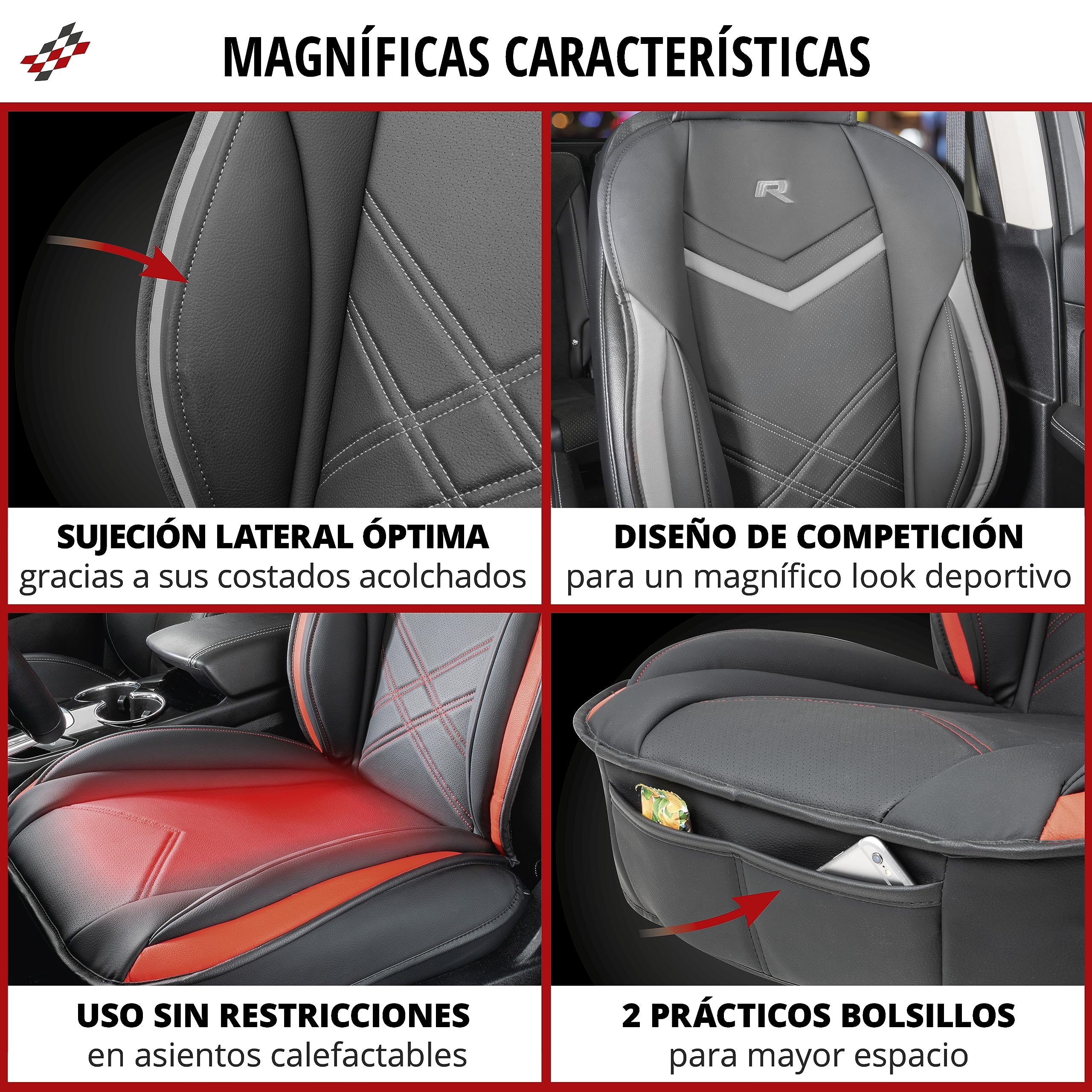 Walser Funda de Asiento de Coche Rey, Universal Almohadilla Protectora en Negro-Gris, para Coches y Camiones con aspecta de Carreras