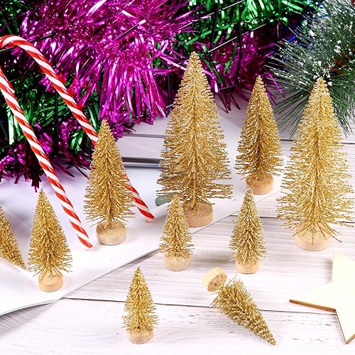 Miniatura 33 de SATINIOR 60 piezas de mini árbol de Navidad artificiales de sisal árboles de nieve, cepillo para botellas, árboles de Navidad, adornos de pinos