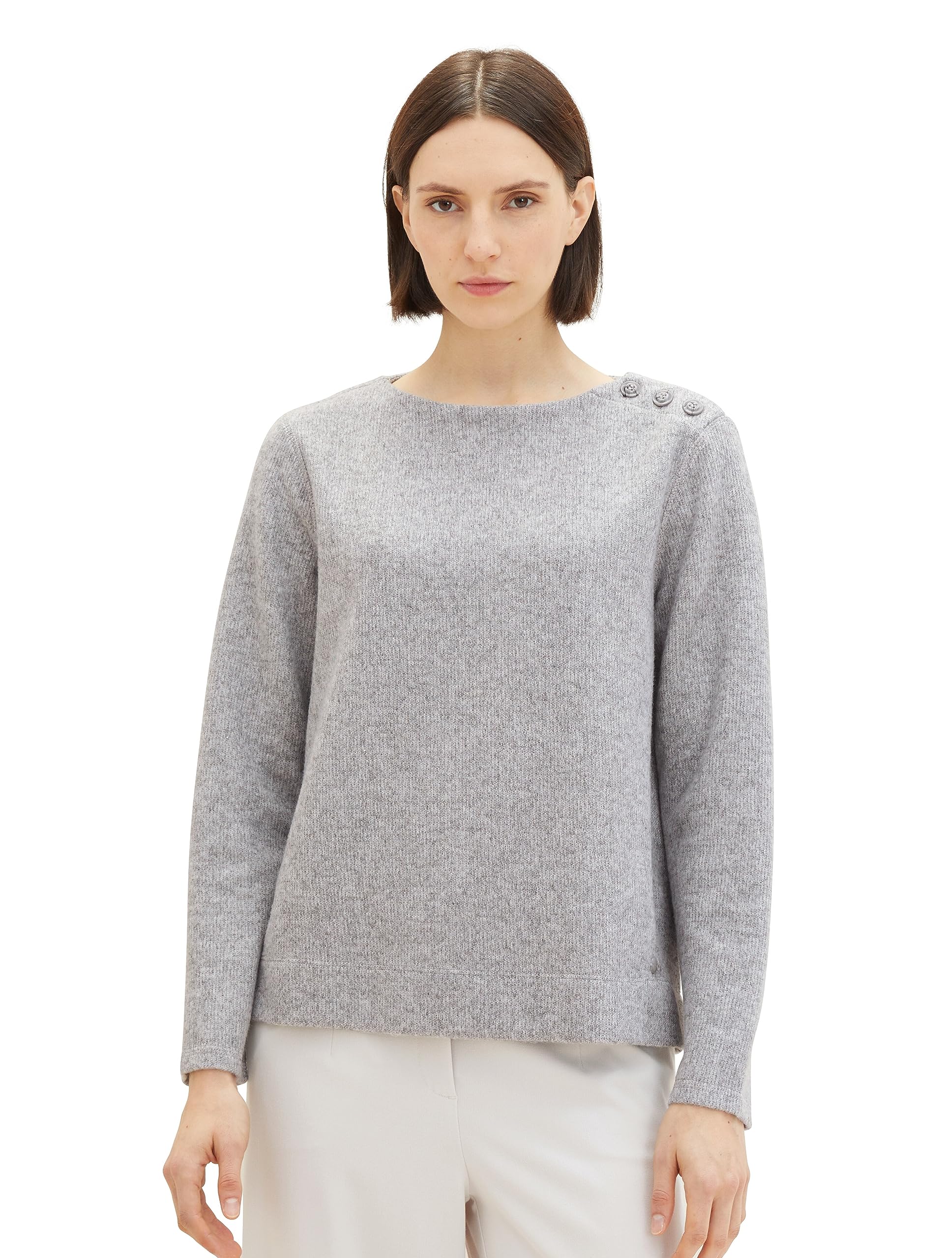 TOM TAILOR Women's Button Down Sweatshirt, 32398 - Clouds Grey Melange, S