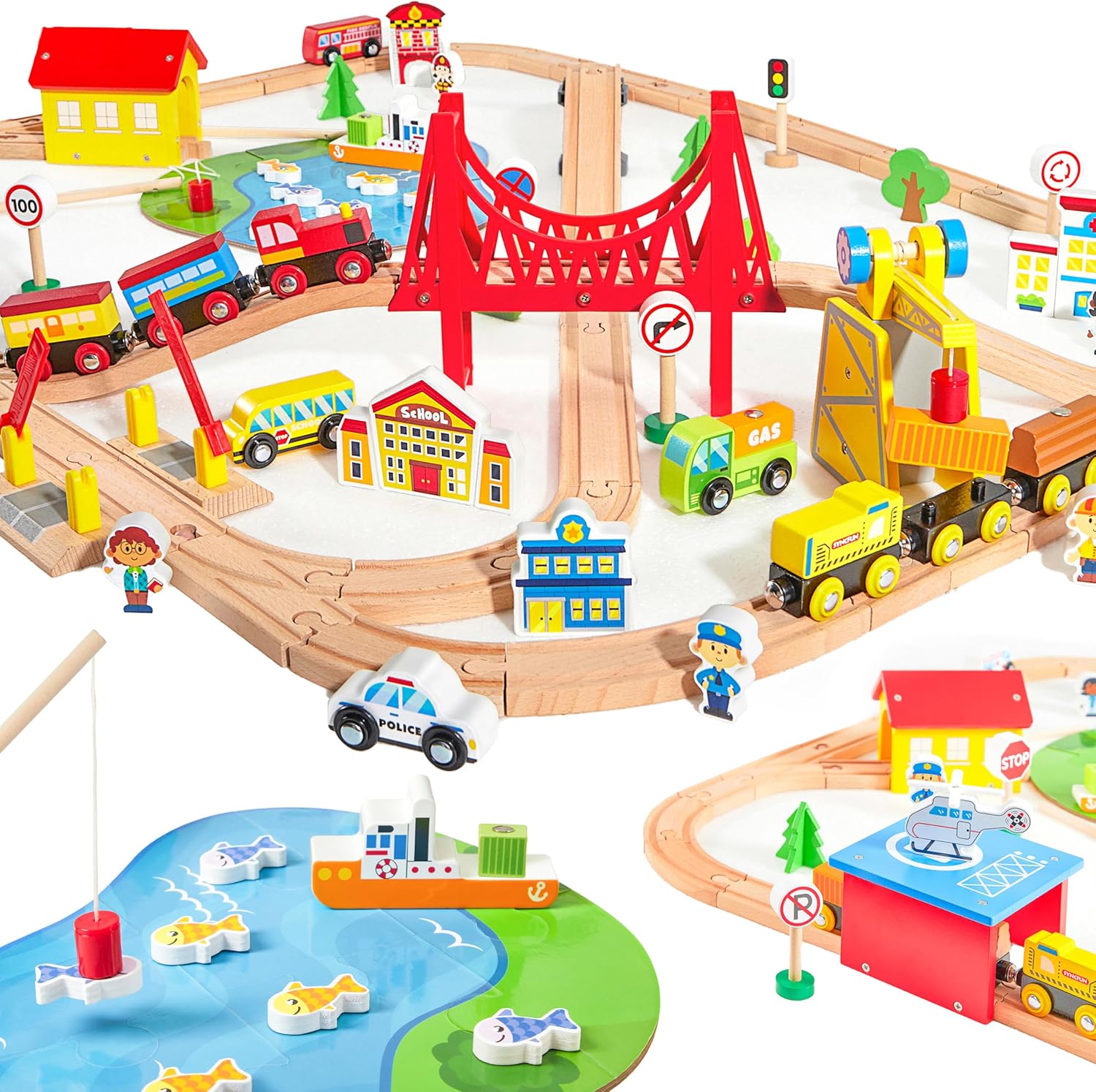 12PCS & 110PCS Wooden Train Set for Kids 2-8 – City Railway & Montessori Magnetic Train Cars – Compatible with Wooden Tracks, Perfect Christmas & Birthday Gift for Toddlers, Boys & Girls