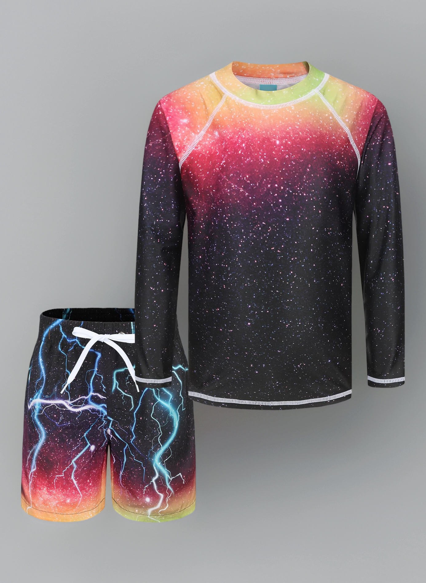 Boys Swimming Costume Two Piece Swimsuit Set with Swimming Trunks Kids Long Sleeve Bathing Suit Swimwear