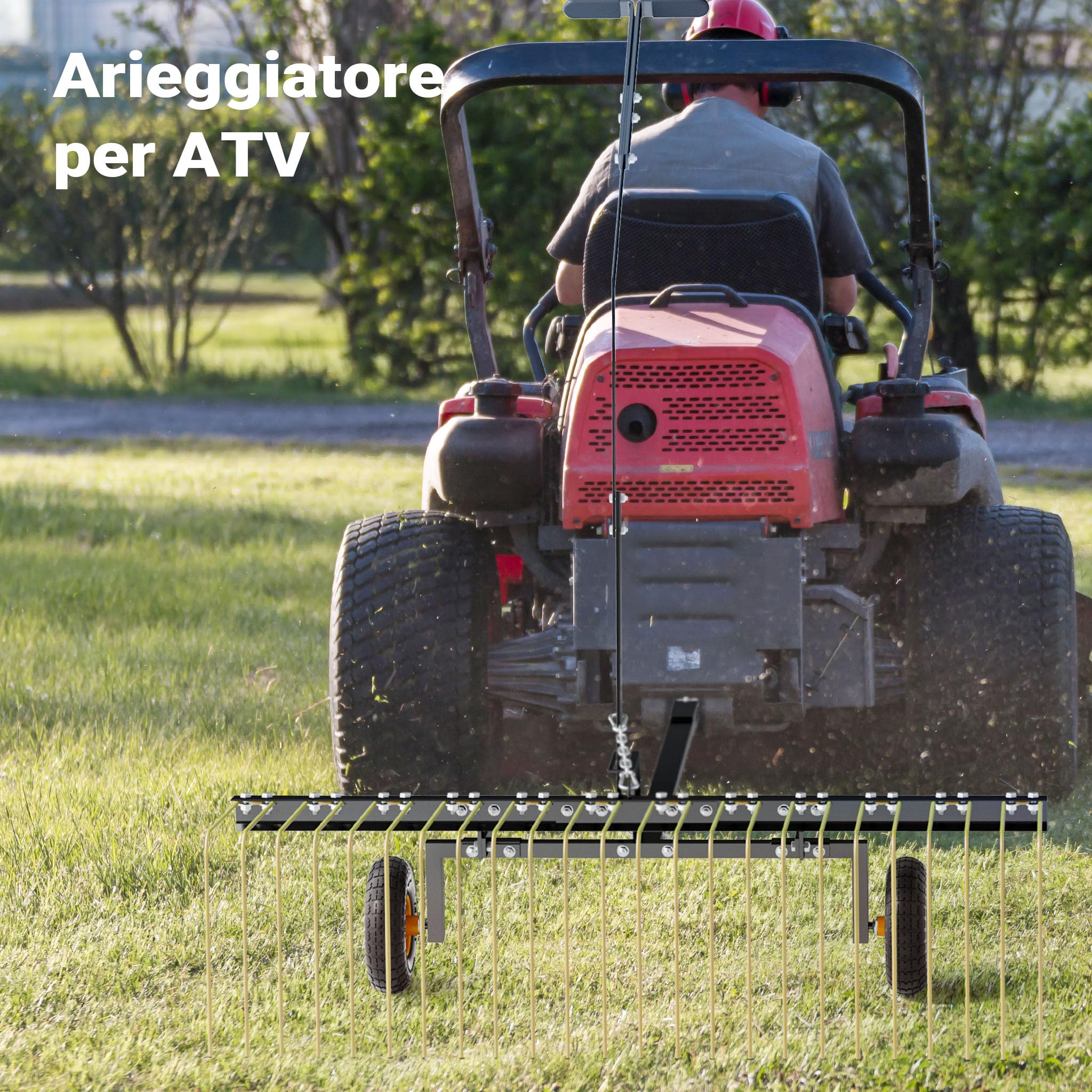 Wiltec Strigliatore a molle trainato per prato 60" Larghezza di lavoro 148 cm Arieggiatore per trattorini Quad