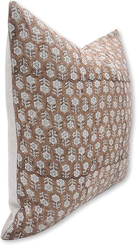 Miniatura 2 de Fundas de almohada artísticas hechas a mano con estampado de bloques de tela de lino gruesa de 18 x 18 pulgadas, fundas decorativas para sofá, sala