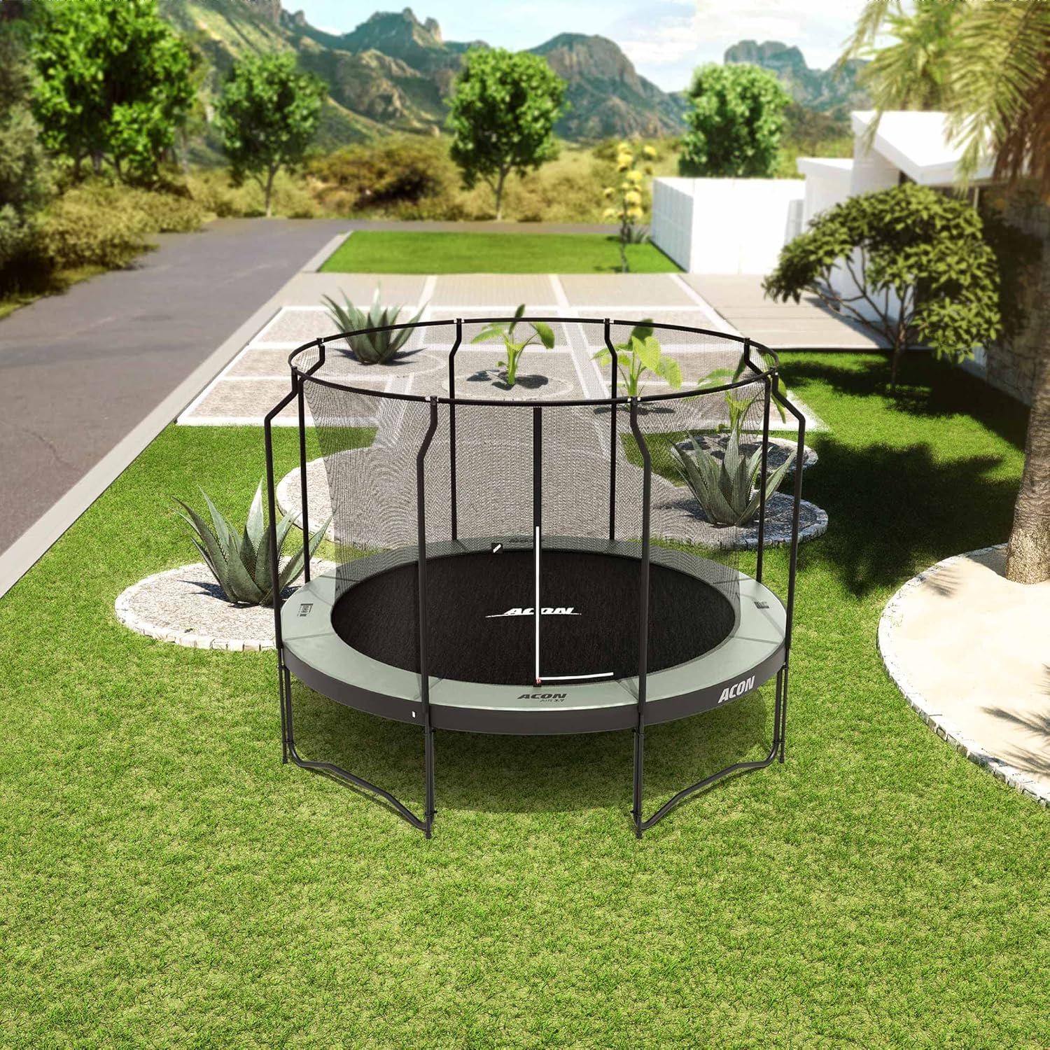 ACON Air Trampoline 12ft Complete Set with Premium Enclosure | Robust Round Trampoline with 80 Heavy-Duty Springs | Ultimate Family Entertainment