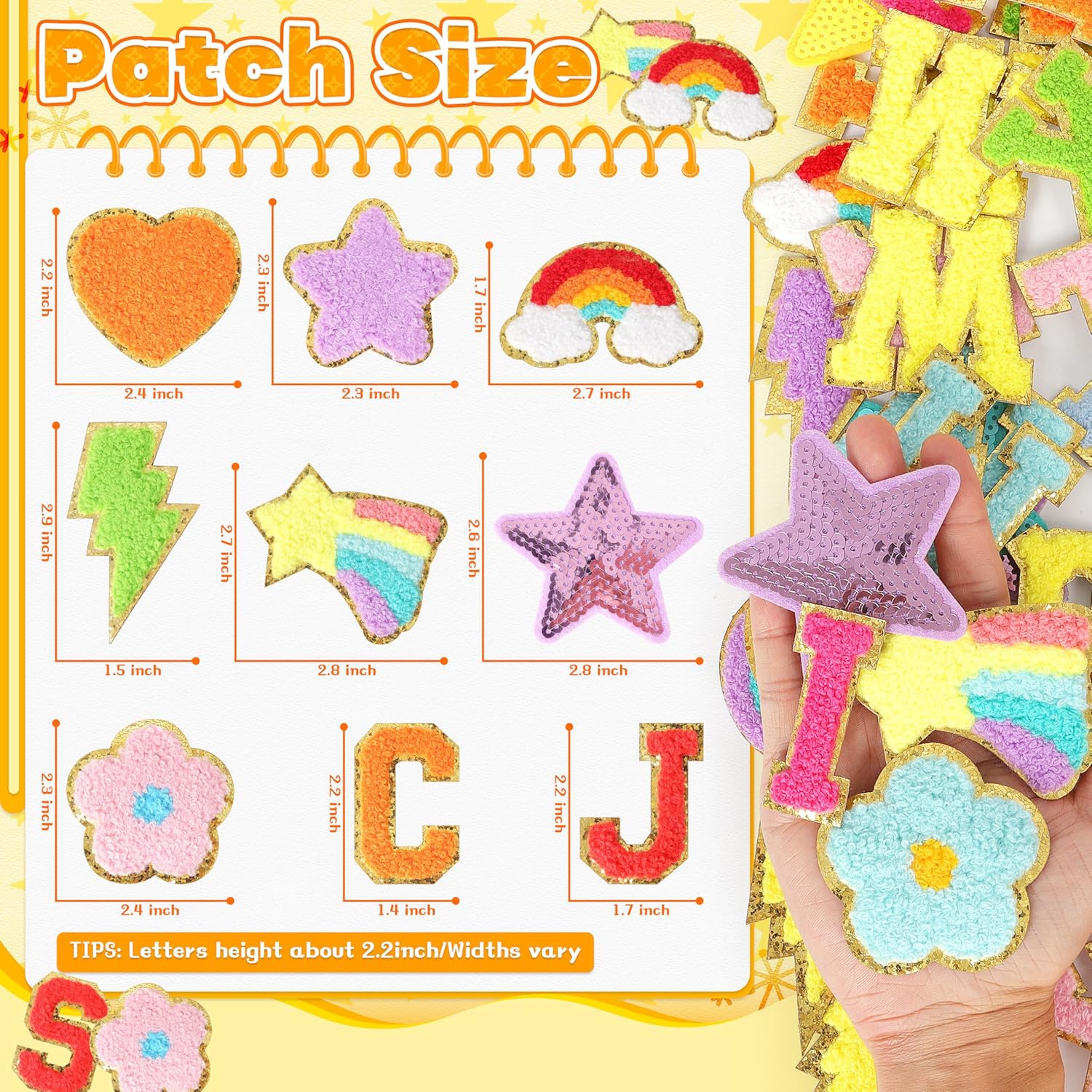 Chenille Letter Patches Self-Adhesive for Clothing: KINGSOW Preppy 129PCS Varsity Sew On Stickers - Cute Rainbow Lightning Sequin Star Patch for DIY Crafts Trucker Hats Makeup Bags