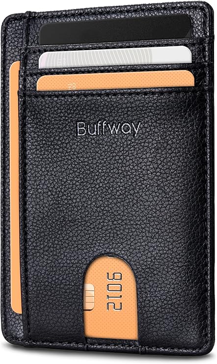 Buffway Slim Minimalist Front Pocket RFID Blocking Leather Wallets for Men and Women