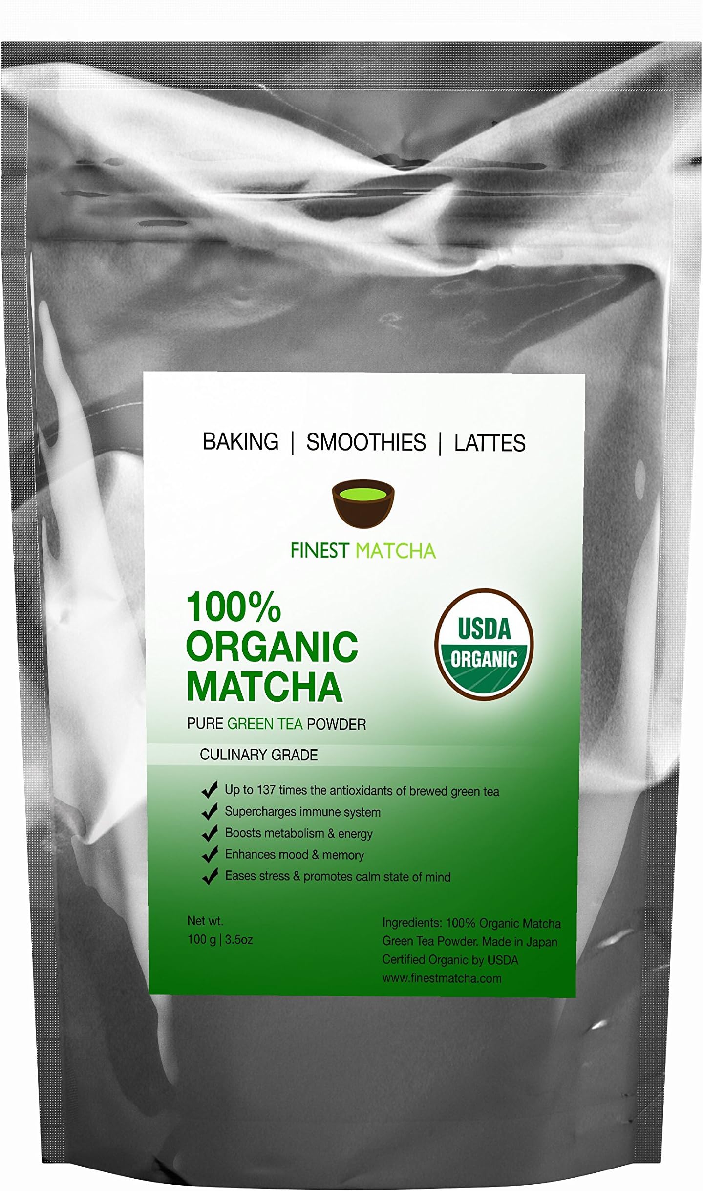 Culinary Matcha Green Tea Powder - USDA Organic - Authentic Japanese Matcha - Increase Energy, 137 x Antioxidants, Burn Fat - For Smoothies, Lattes and Baking,100g