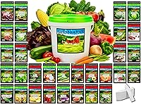 B&KM Farms 20,000+ Non-GMO Heirloom Survival Seed Kit - 30 Fruit & Vegetable Varieties in Weatherproof Bucket for Home Gardens