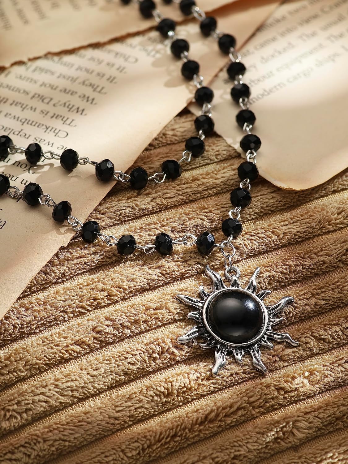 Sacina Gothic Emo Grunge Sun Choker, Black Bead Choker Necklace, Black Jewelry, Gothic Goth Necklace, Halloween Christmas Jewelry Gift for Women - Image 6