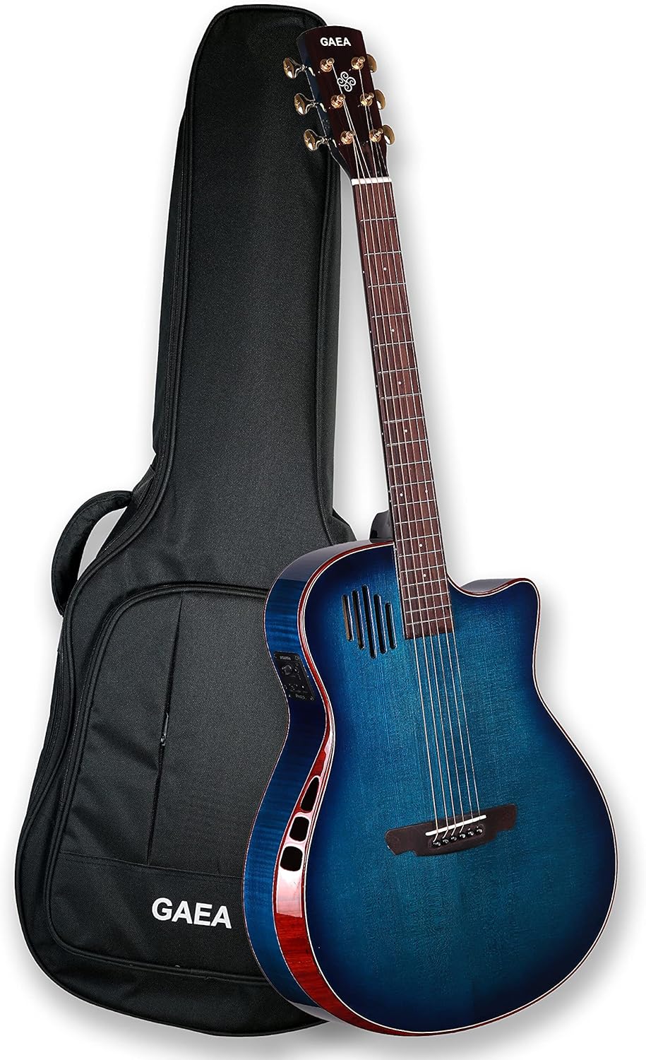 GAEA 41 inches Solid Spruce Top Acoustic Electric Guitar with D'Adario EXP-16 Coated Phosphor Bronze String Flame Maple Back & Side Rosewood Fingerboard & bridge (Blueburst) (GS-801)