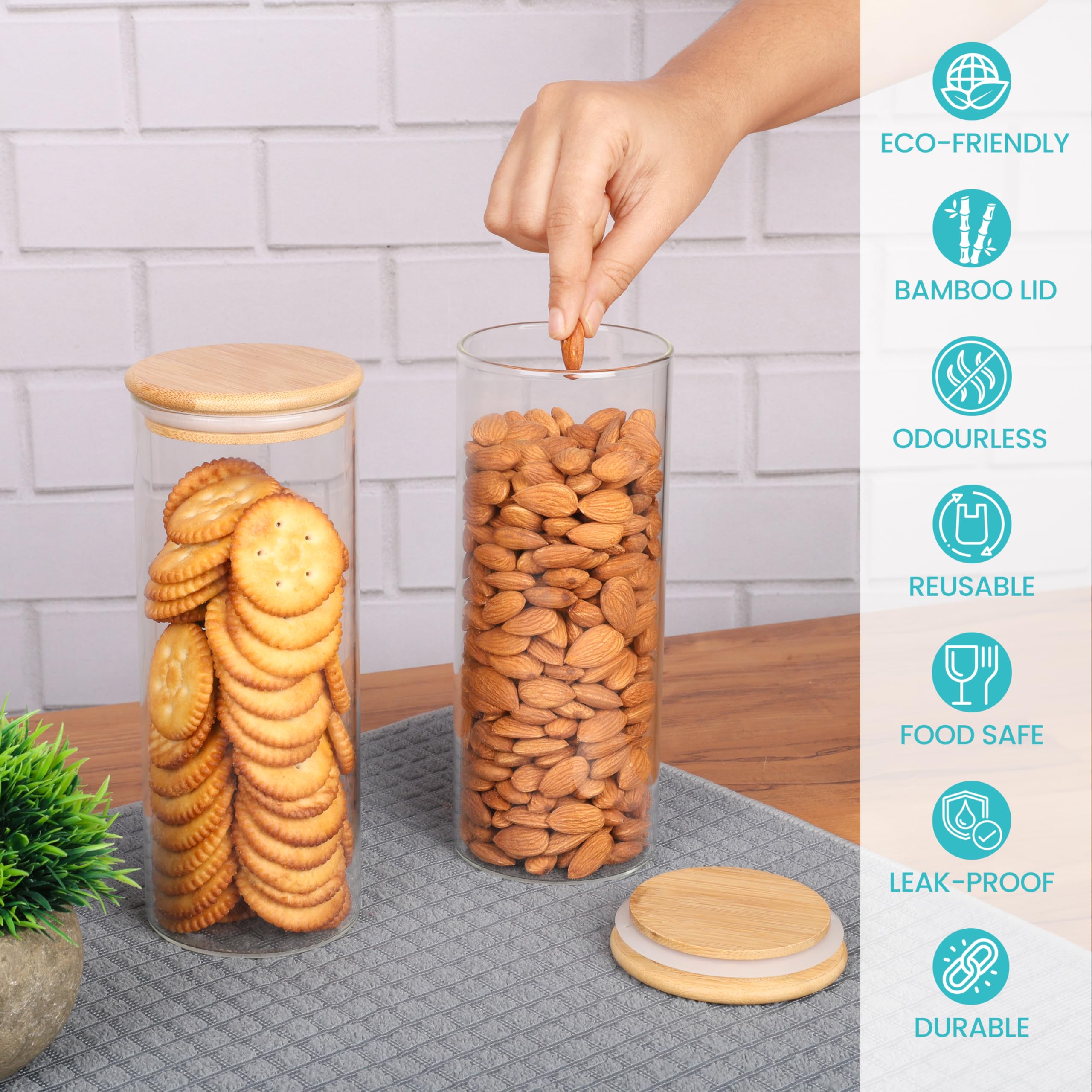 BELLE VOUS Barattoli In Vetro Con Coperchio - Set Di 3 - Contenitori Ermetici Per Alimenti - Barattolo Porta Sale E Zucchero - Barattoli Per Pasta Biscotti E Caffè