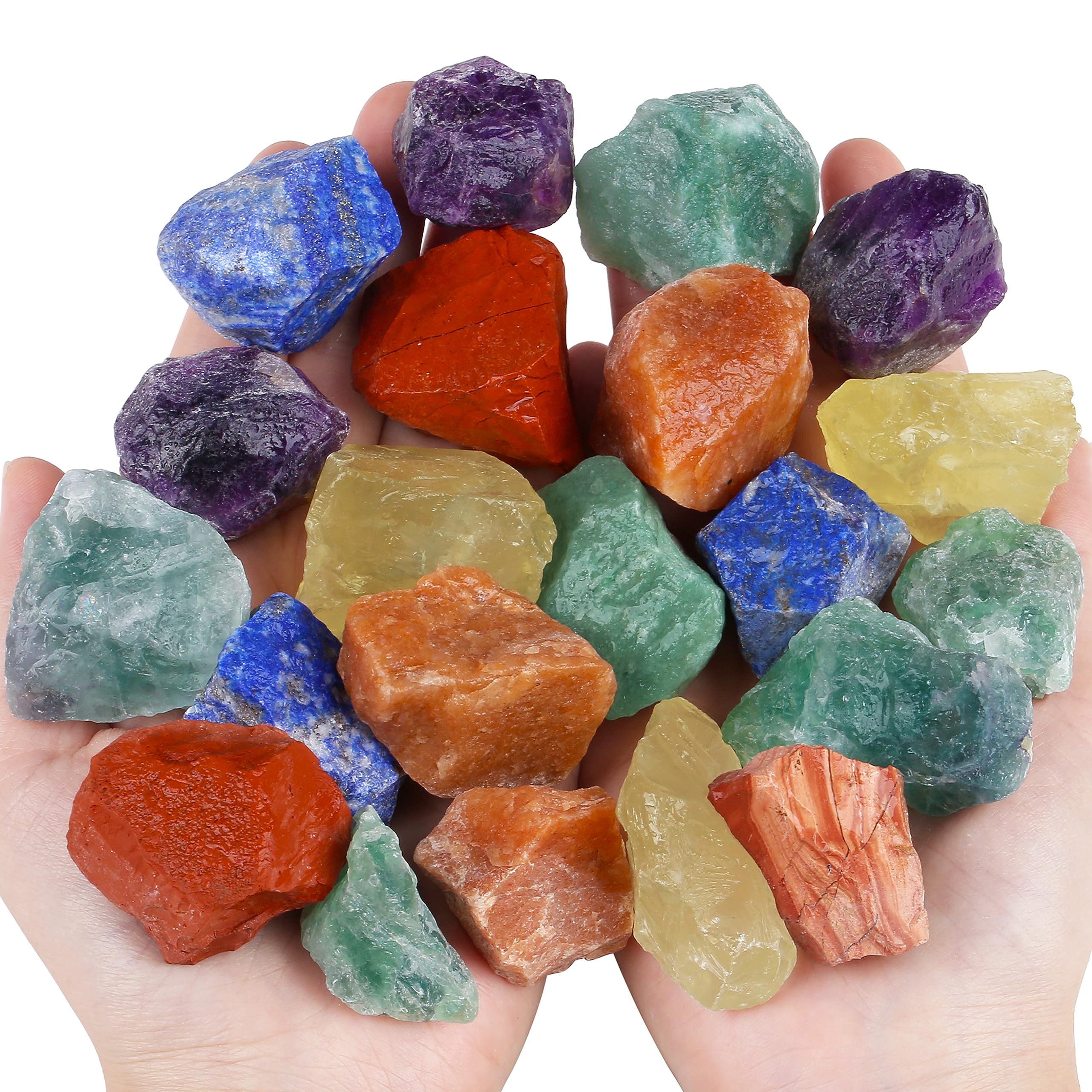 QINJIEJIE 7 Chakra Crystal Raw Healing Crystals Rough Stones Large 1" Assorted Gemstones for Tumbling, Cabbing, Fountain Rocks, Decoration, Polishing, Wicca Reiki