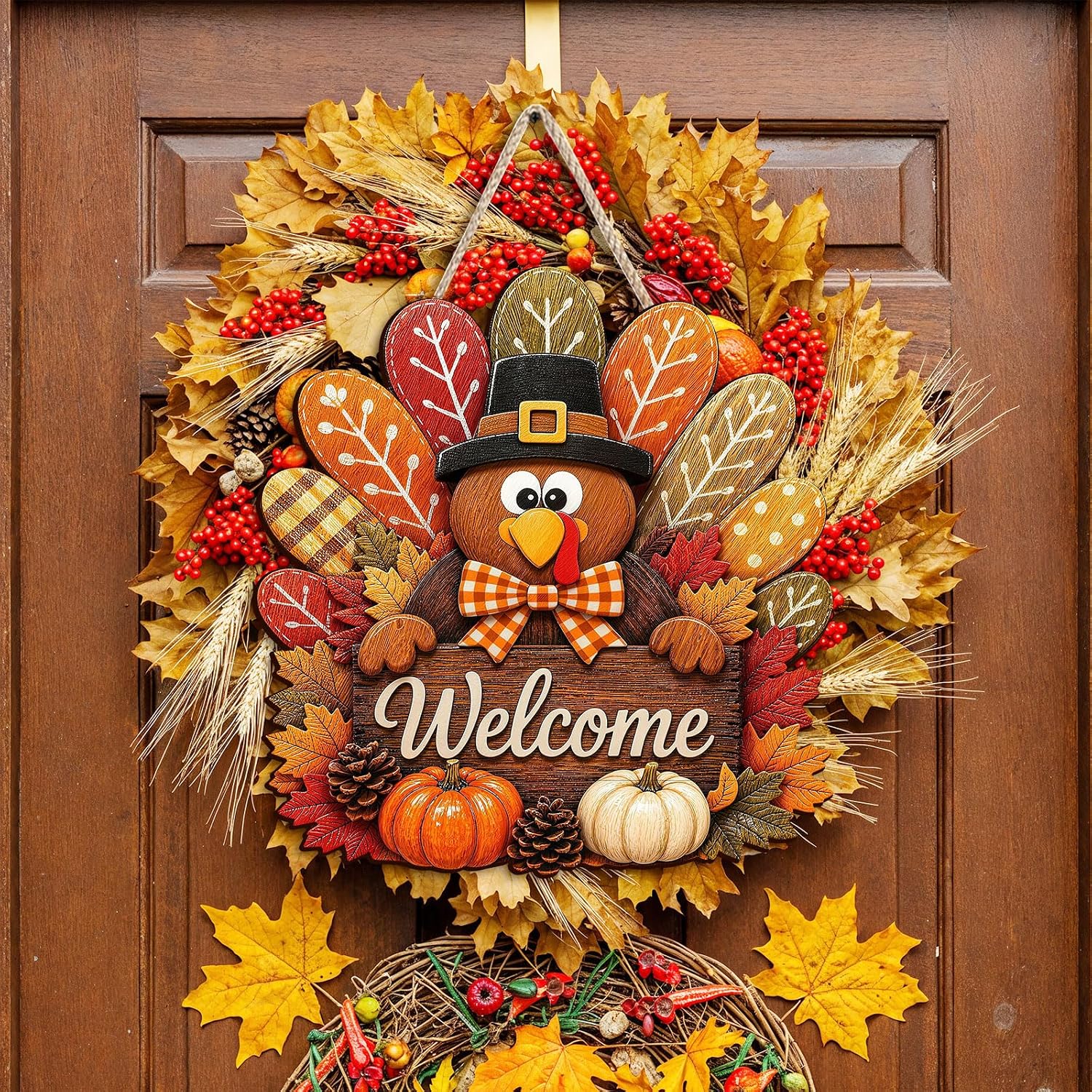 Kercan Merry Christmas Tree Wall Decor, 12 × 12 Inch Front Door Hanging Signs, Wooden Christmas Decorations for Door, Wall, Tree, Window (Welcome)