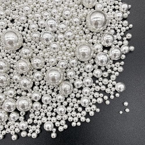Weraru Gránulos comestibles de azúcar con perlas plateadas, tamaño mezclado, para hornear, decoraciones comestibles para pasteles, decoración de