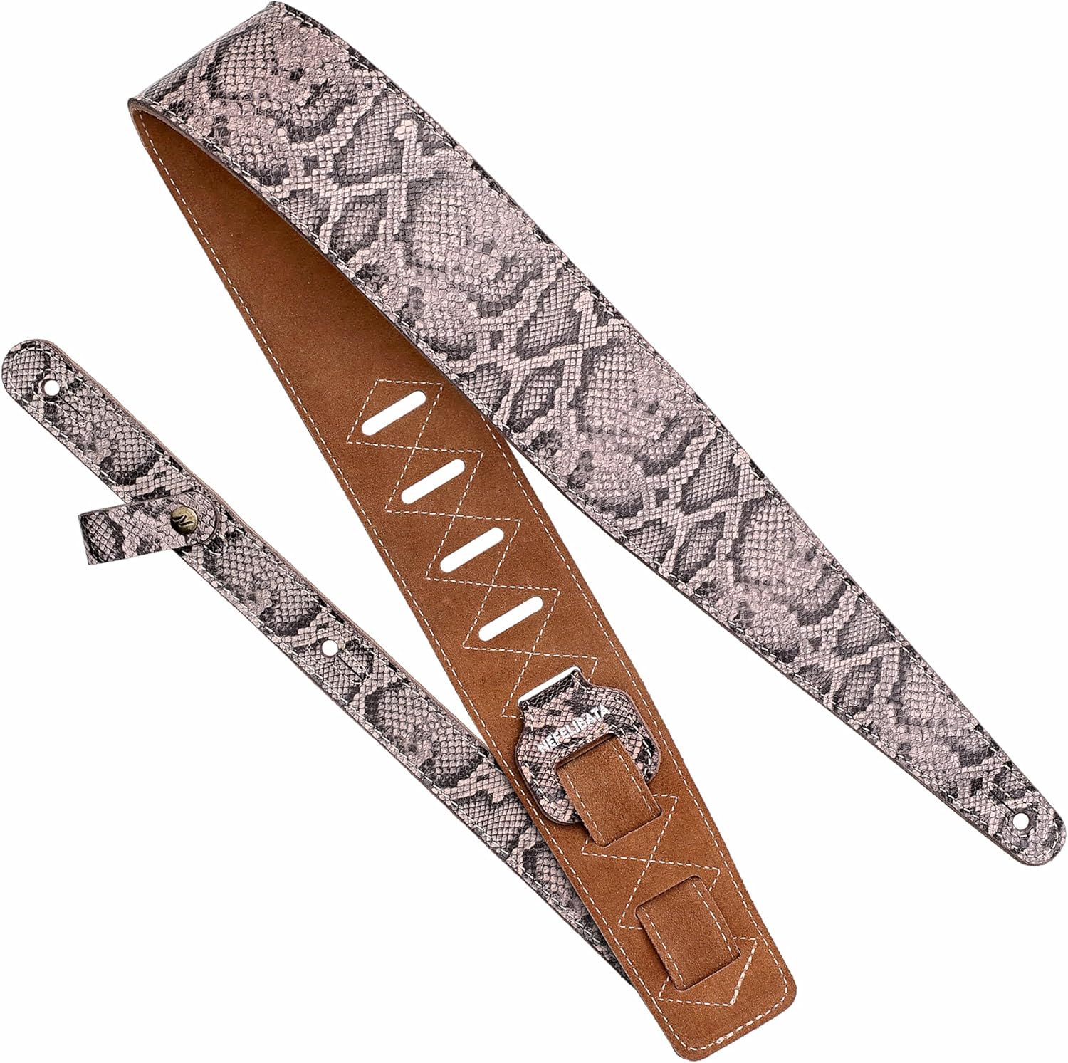 Nefelibata Guitar Strap 2.5" Snake Pattern Leather Adjustable Guitar Straps with Foam Padding for Bass, Electric, and Acoustic Guitars