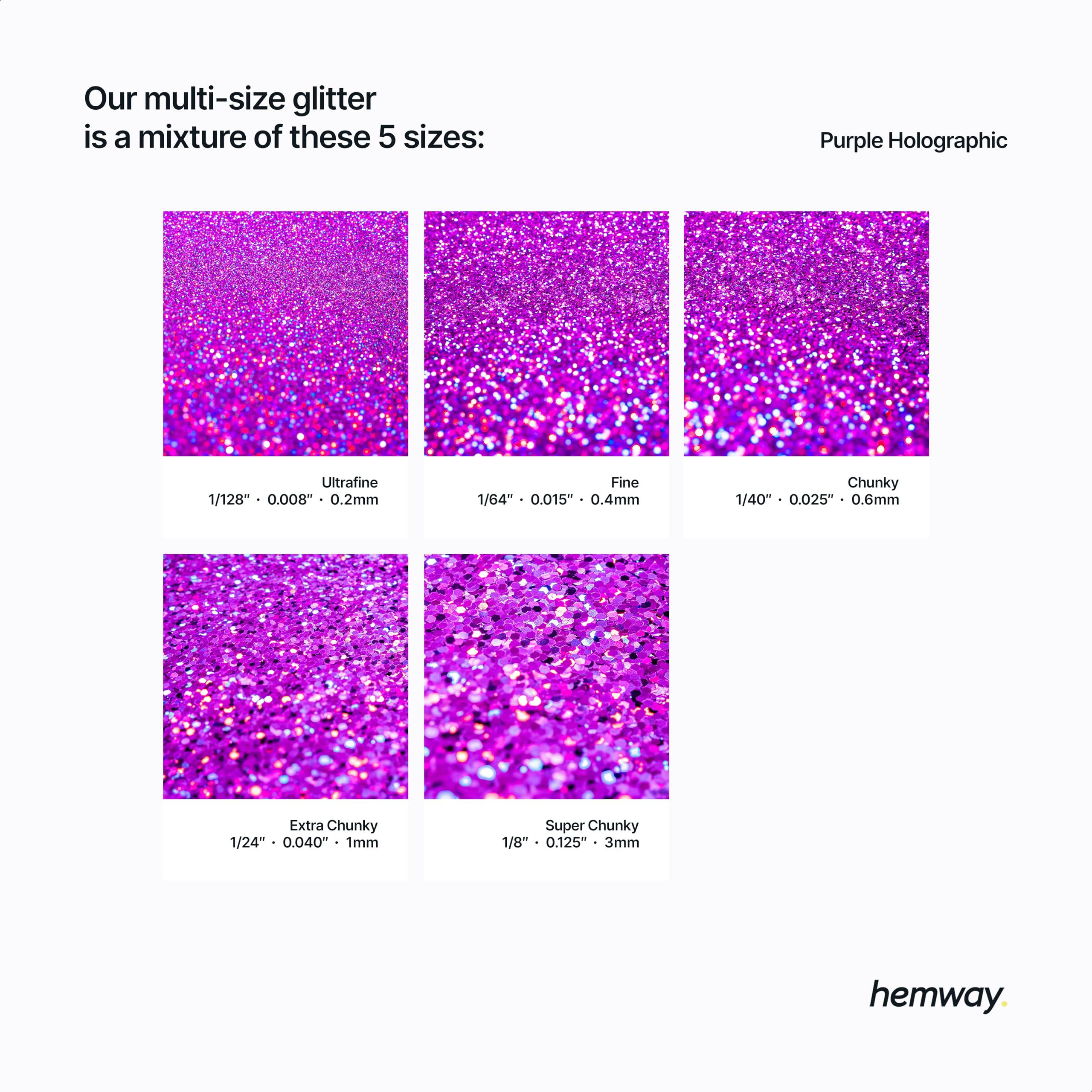 Hemway Craft Glitter Purple Holographic 100g Multi Size Glitter for Crafts Resin, Cosmetic, Nail, Face, Body, Festival - Image 3