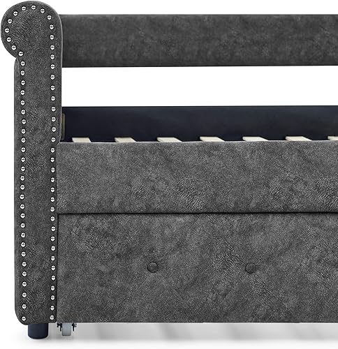 Vista 41 de Sofá cama de tamaño individual con nido, cama de día tapizada y nido, marco de sofá cama nido extraíble, sofá cama nido extraíble, sofá cama