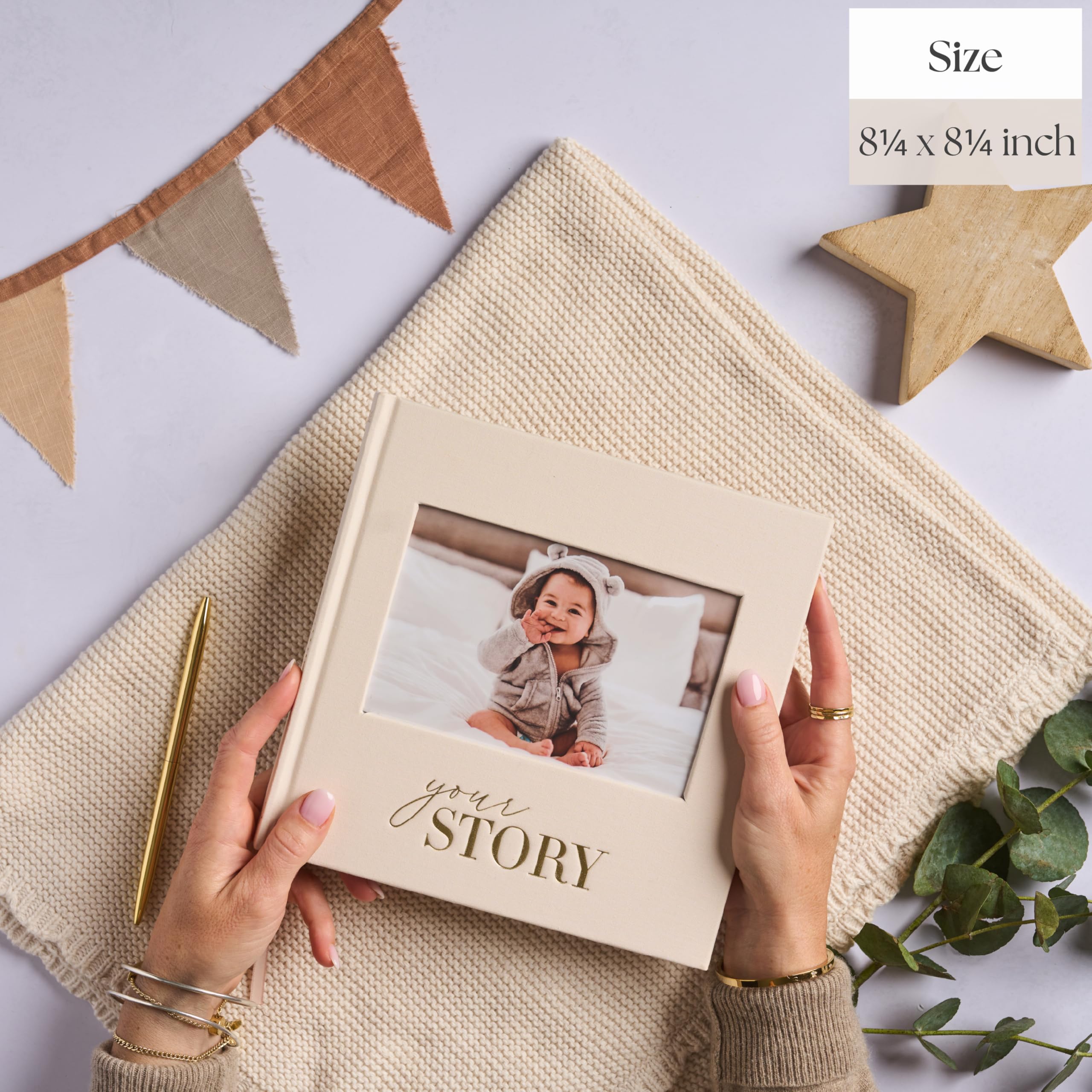 Książka pamiątkowa dla niemowląt – kremowy dziennik dla chłopców i dziewcząt, album pamiątkowy i album fotograficzny od urodzenia do 5 roku życia, prezent dla noworodka na baby shower lub dla nowych