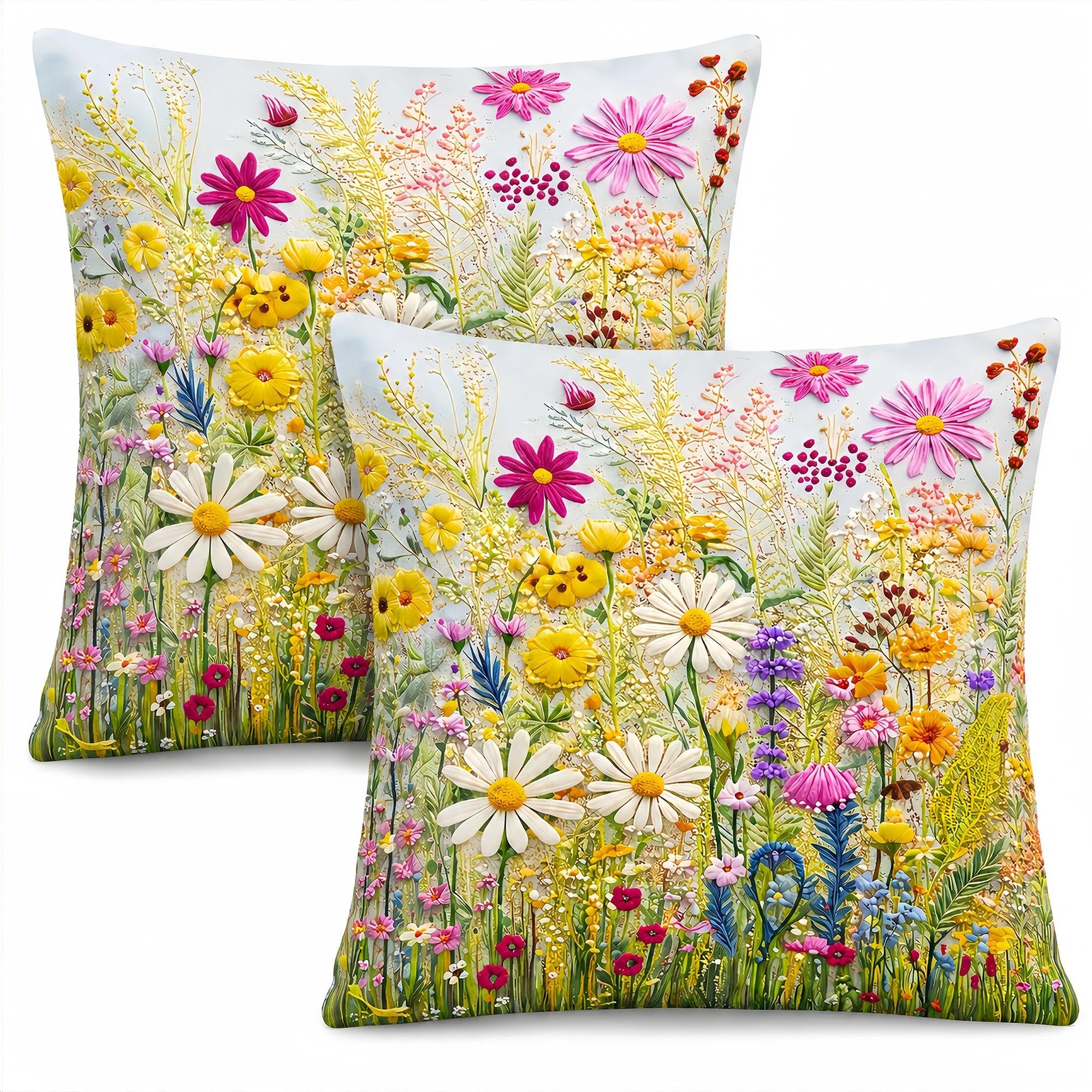 Gemdoit Floral Cushion Covers 45x45 Cm Set Of 2, Super Soft Botanical Throw Pillow Case With Hidden Zip For Sofa, Bedroom, Living Room Cottage Farmhouse Home Decor 18 X 18 Inch — image 1