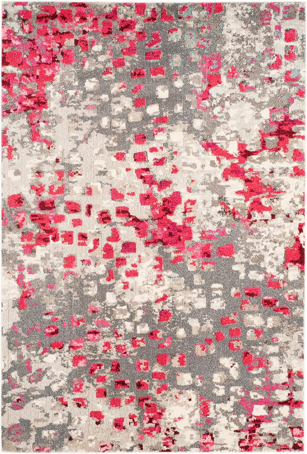 SAFAVIEH Monaco Collection Area Rug - 6'7" x 9'2", Grey & Fuchsia, Boho Chic Abstract Watercolor Design, Non-Shedding & Easy Care, Ideal for High Traffic Areas in Living Room, Bedroom (MNC225R)