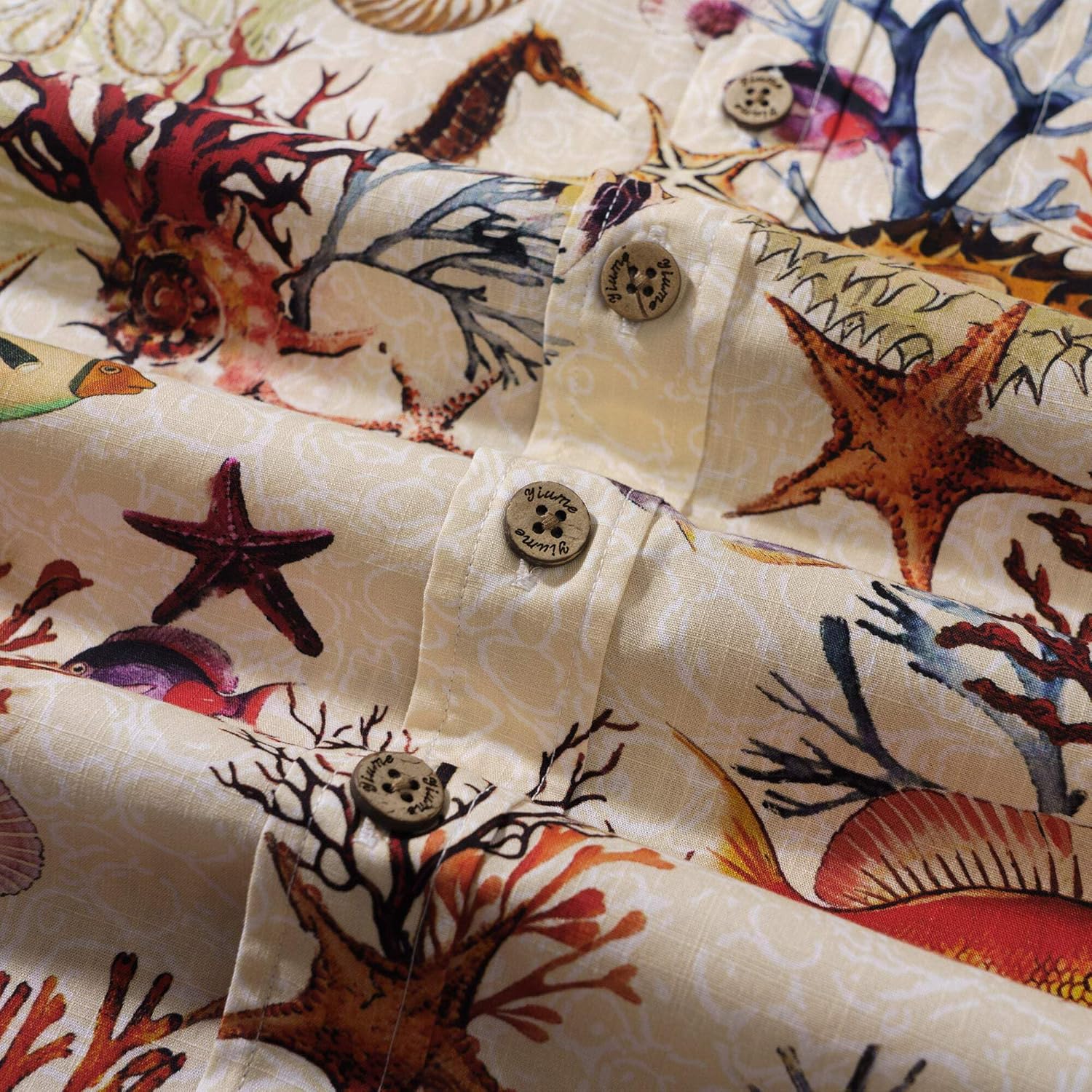 Red Ocean Melody 100% Cotton Men's Short Sleeve Button-Down Shirt Orange Aloha Hawaiian