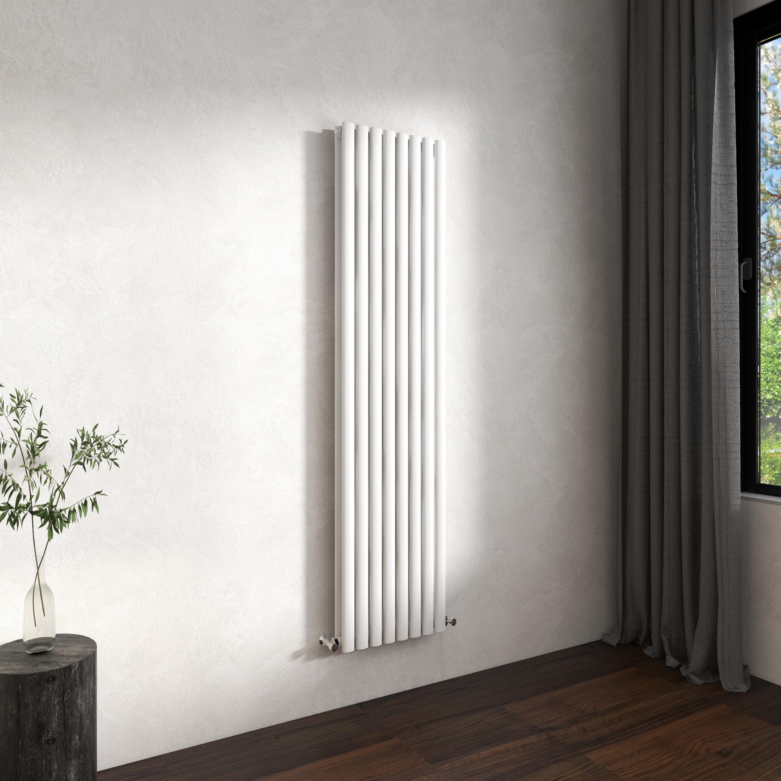 Traditional Vertical Oval Column Radiator, 1600x472mm Gloss White Modern Heating Radiators, Double Panel Wall Mounted Heater Rads, Perfect for UK Hallway, Living Room Central Heating,Tall Radiator