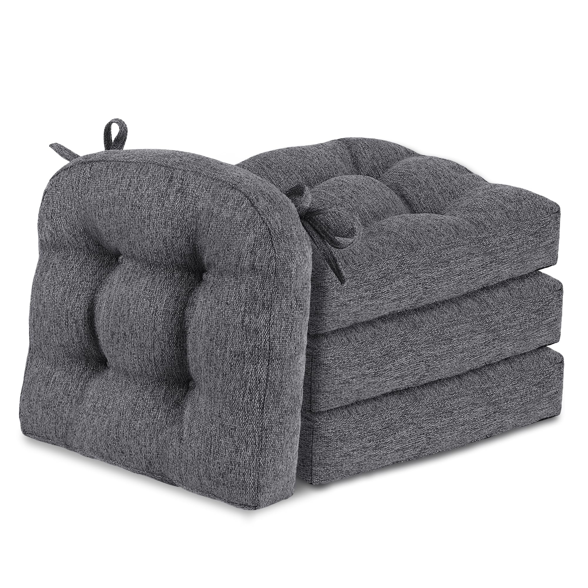 Tromlycs Chair Cushions for Dining Chairs Memory Foam Kitchen Chair Seat Cushions Non Slip with Ties 15.5 x 15.5 Inch Set of 4 Dark Grey