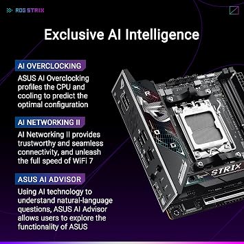 ASUS ROG STRIX B850-I GAMING WIFI AMD B850 AM5 DDR5 8400 DP HDMI Dual M2 USB3.2 Gen 2x2 WiFi 7 + BT AURA RGB 2.5Gbit LAN Mini ITX,2xGen5 M.2, ASUS Q-Design, Ready for Advanced AI PC, AI Advisor