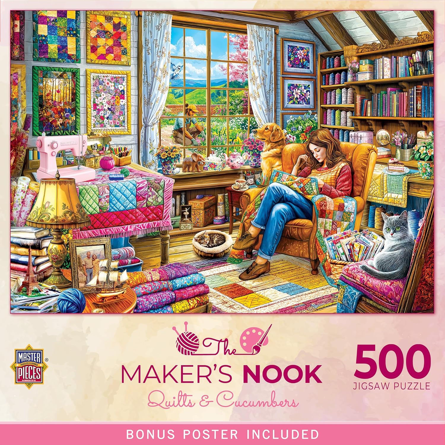 MasterPieces 500 Piece Jigsaw Puzzle for Adults, Family, Or Youth - Maker's Nook - Quilts & Cucumbers - 21"x15"