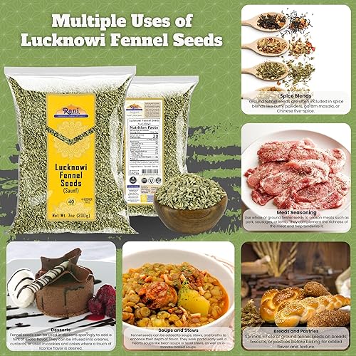 Miniatura 3 de Rani Semillas de hinojo Lucknowi (hinojo pequeño fino) especias enteras 7 onzas (7.05 oz)  Todo natural  Apto para gluten  Sin OMG  Vegano  Origen