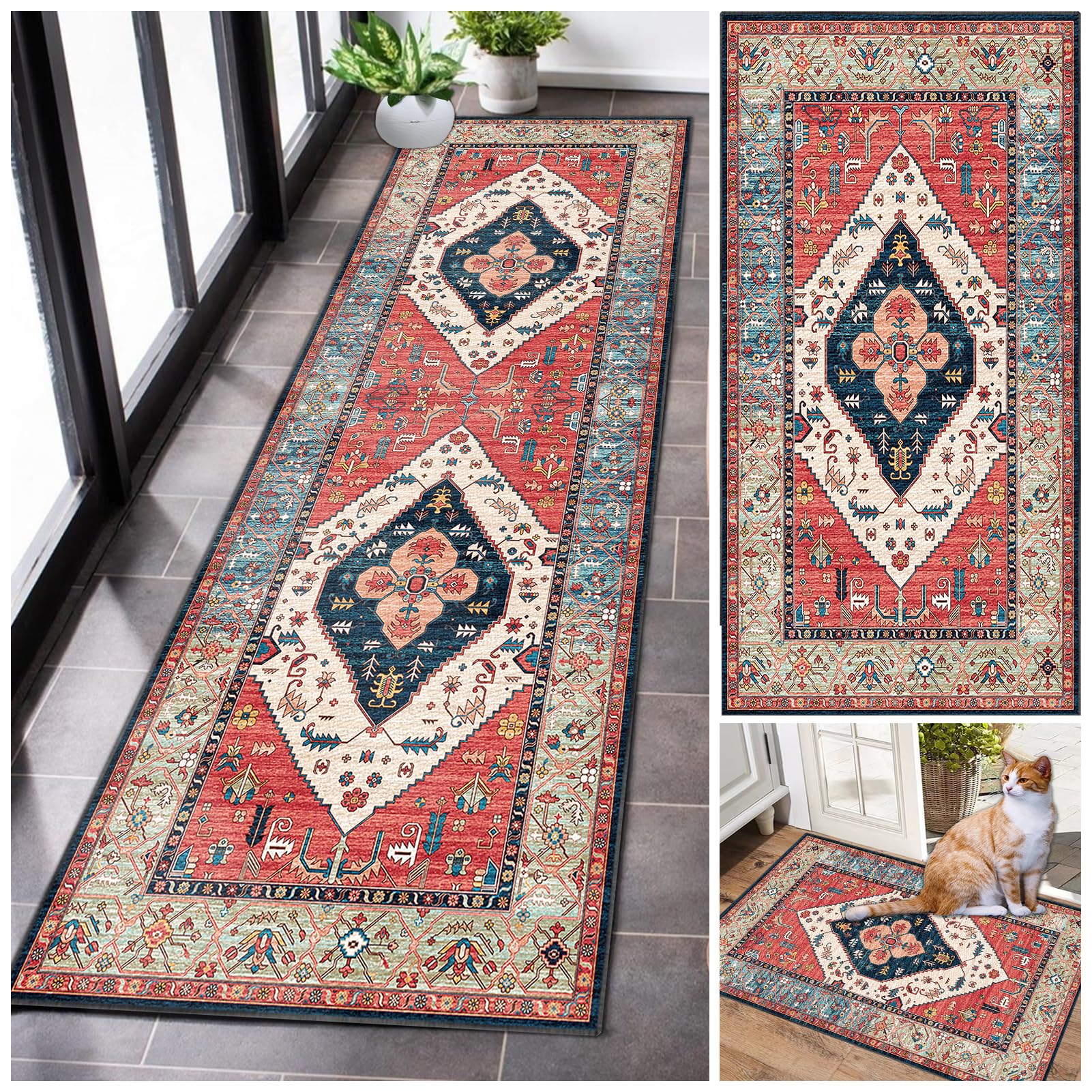 Runner Rugs for Hallway Long Non Slip Kitchen Rubber Back Carpet Runners Washable Hall Rug Carpet Floor Mat Narrow Corridor Carpet for Living Room Entryway Laundry Room Bedroom Hallway 80 x 250 cm