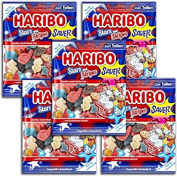 Haribo Stars and Stripes Sour 5 x 175 g Sour Fruit Gum Mix Pack of 5
