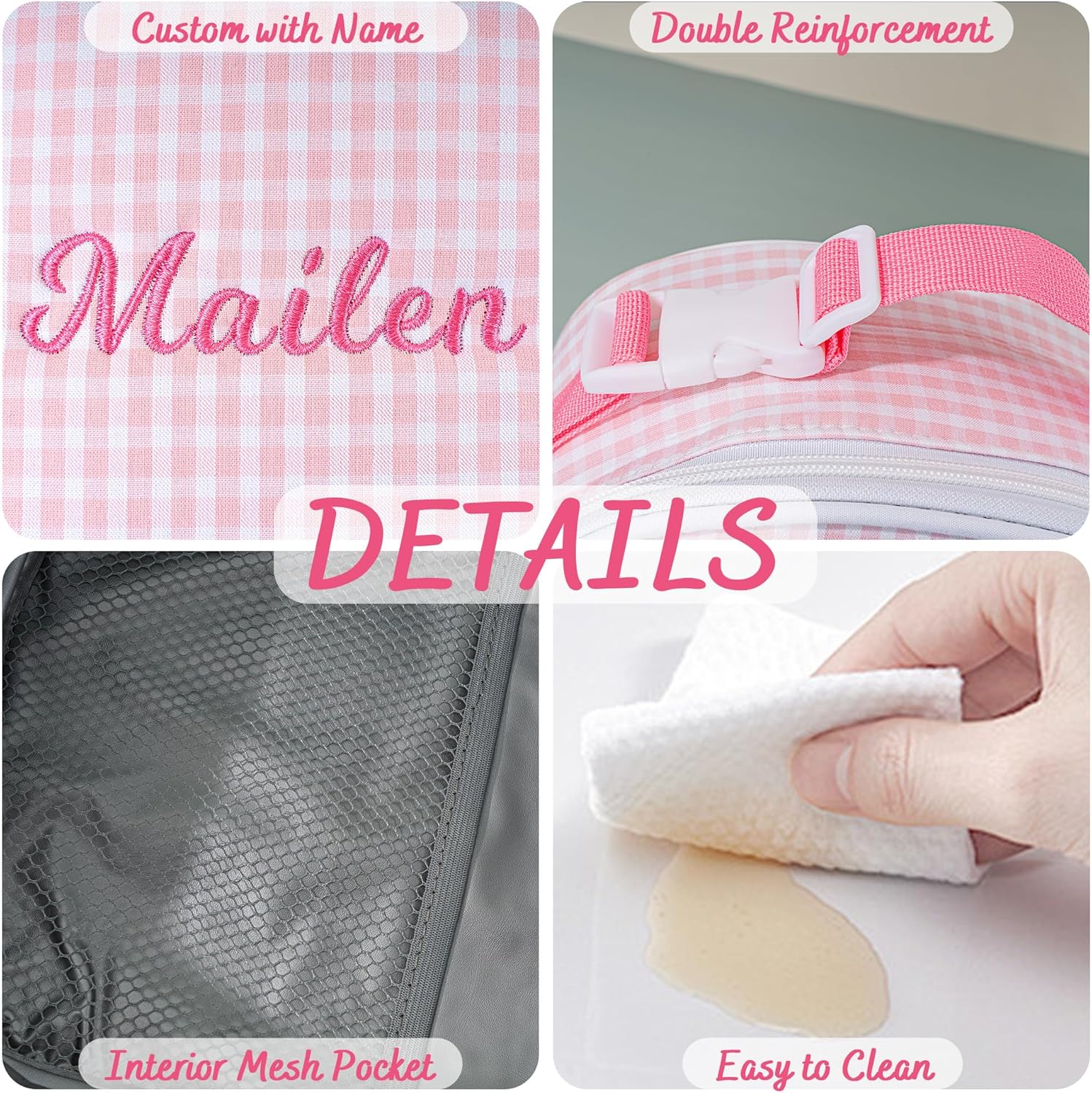 MT WORLD Daycare Backpacks with Lunch Boxes Set,Personalized Checkered Backpacks and Lunchboxes,Travel Daypack with Lunch Bag,Pink Checkered Daypack Lunchbags Set