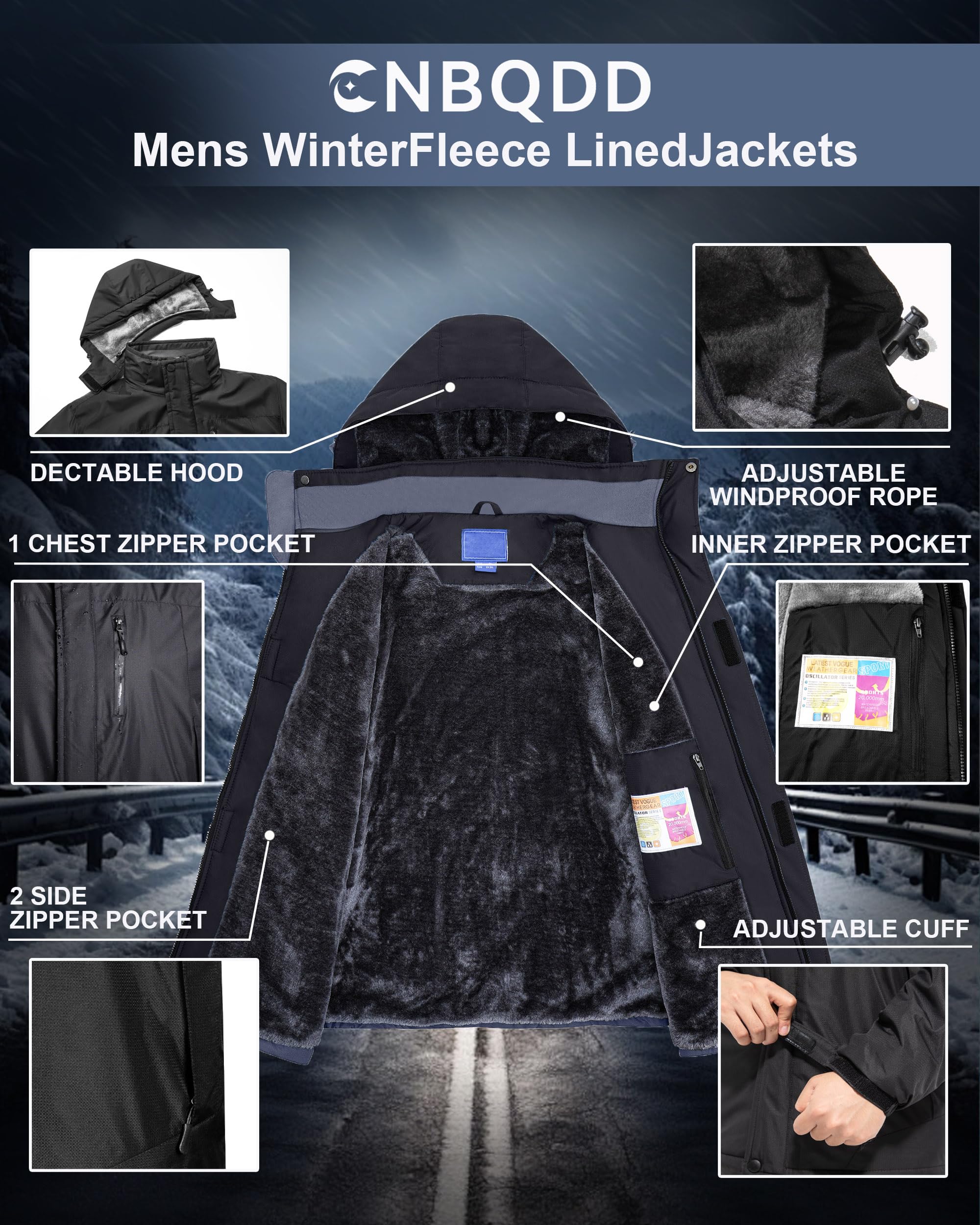 Winter Jackets Mens Skiing Coats Warm Waterproof Ski Snow Coat with Hooded for Cold Weather