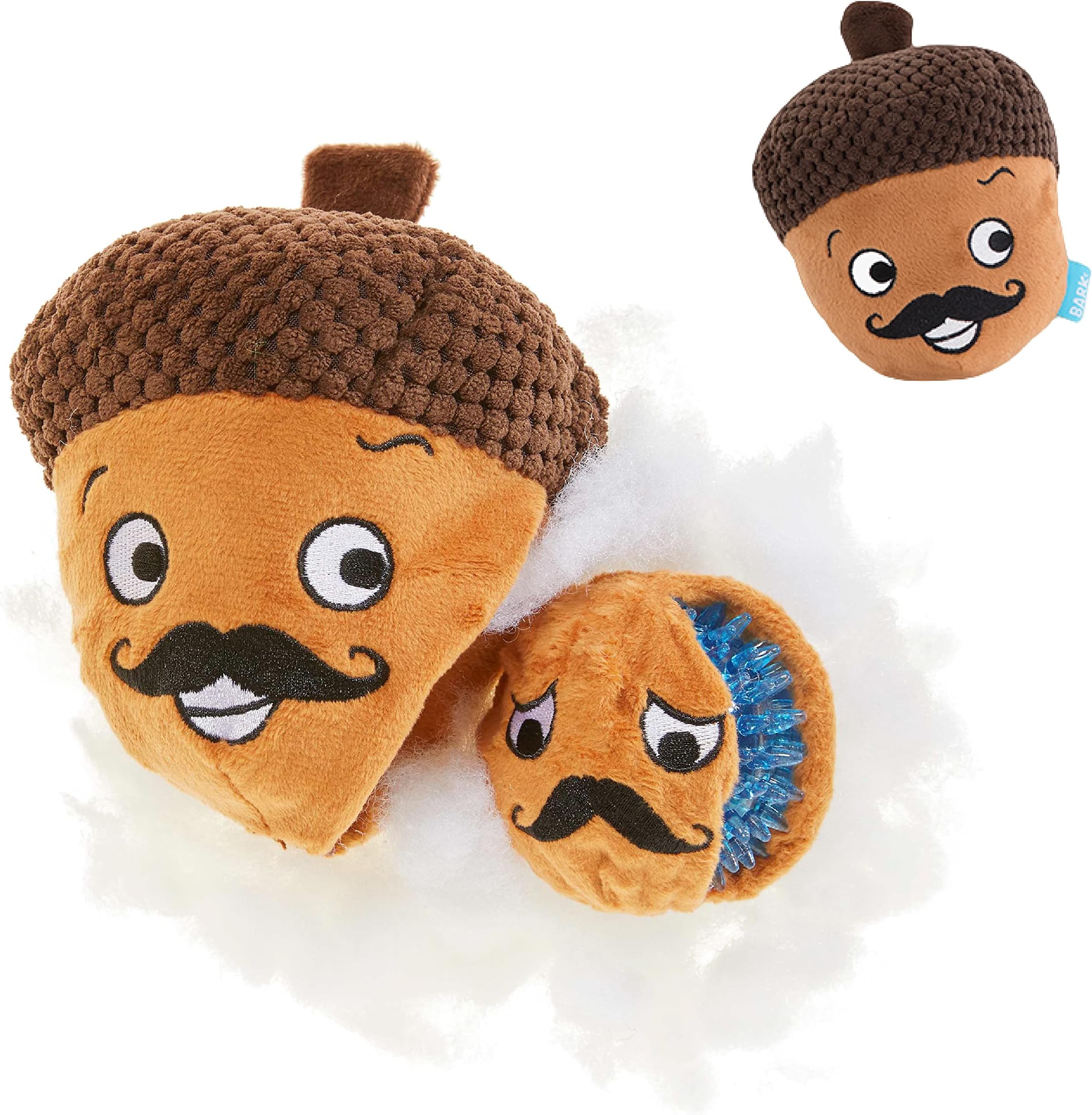 BARK Dog Toy 2 in 1 Interactive - Plush Exterior with Squeaker & Textured Material, Tearable Dog Toy with Squeaky Spikey Ball Inside, Ideal for Toy Destroyers | Monsieur Acorn, Small