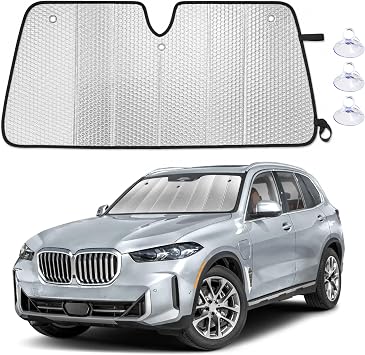 EcoNour Accordion Foldable Windshield Sun Shade Fit for BMW X5 2019-2024 2025 2026 Sunshade, Front Car Window Shades Sun Visor, Blocks UV Rays & Heat, Car Accessories