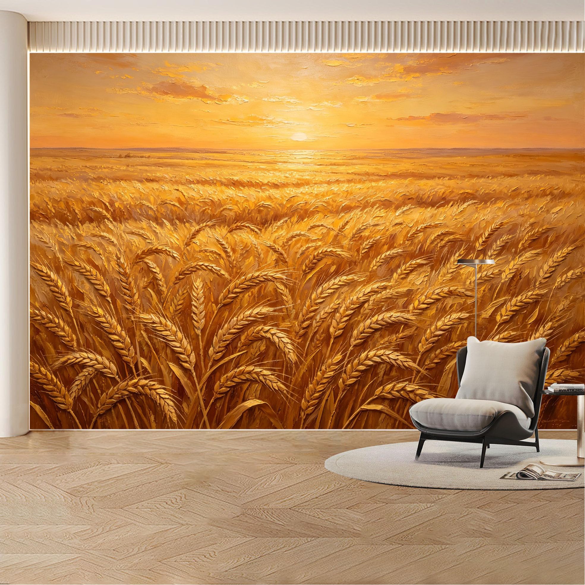 Custom Wall Mural Wallpaper Gold Wheat Field Nature Landscape Large Wall Art 3D Effect Sunset for Living Room， Bedroom， Office