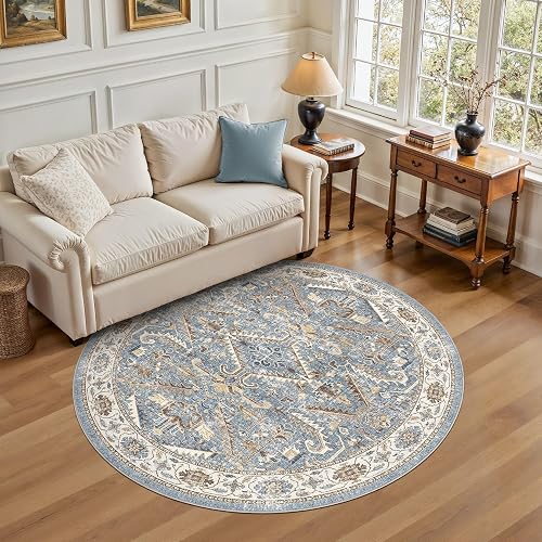 6ft Round Rug Living Room Area Rug - 6x6 Washable Circle Rugs Vintage Large Soft