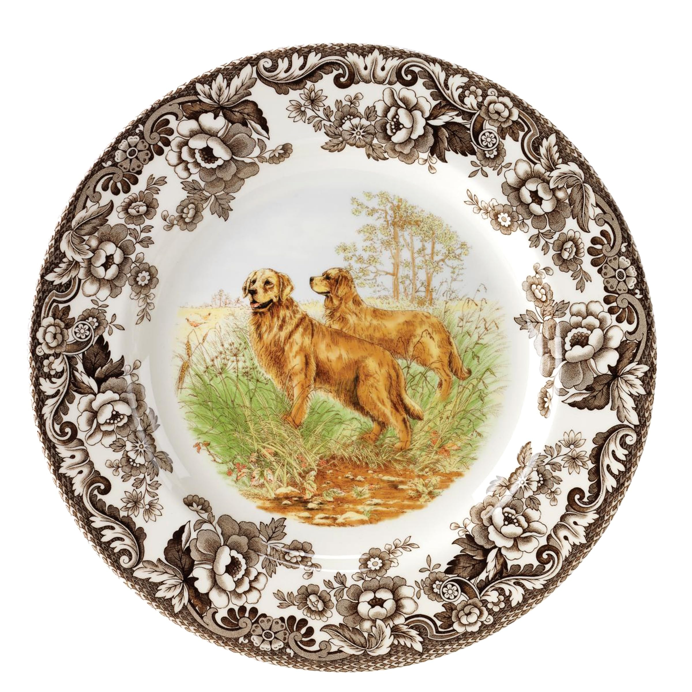 Woodland 10.5" Dinner Plate, Golden Retriever - Hunting Cabin Tableware, Collectible Dog Breed Plate, Made in England - Fine Earthenware, Dishwasher & Microwave Safe, Warm Oven Use
