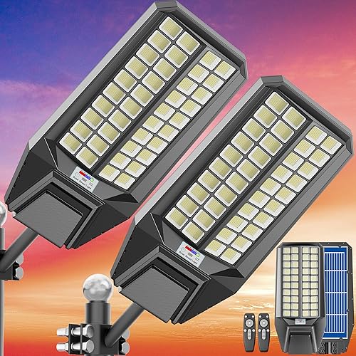 Farolas solares impermeables para exteriores, grandes 10000 W, luz solar comercial al aire libre del atardecer a abajo con sensor de movimiento,