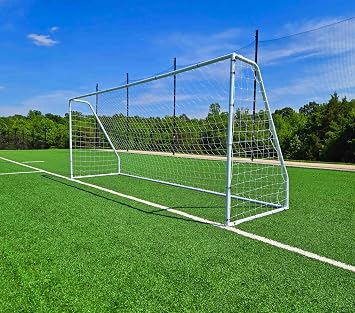 Premier 18 X 7 Ft. Official Regulation Soccer Goal. 2" Diameter Powder Coated Steel Frame w/Durable 4mm Net, Ground Stakes, Elastic Clasps & Re-Usable Ties.