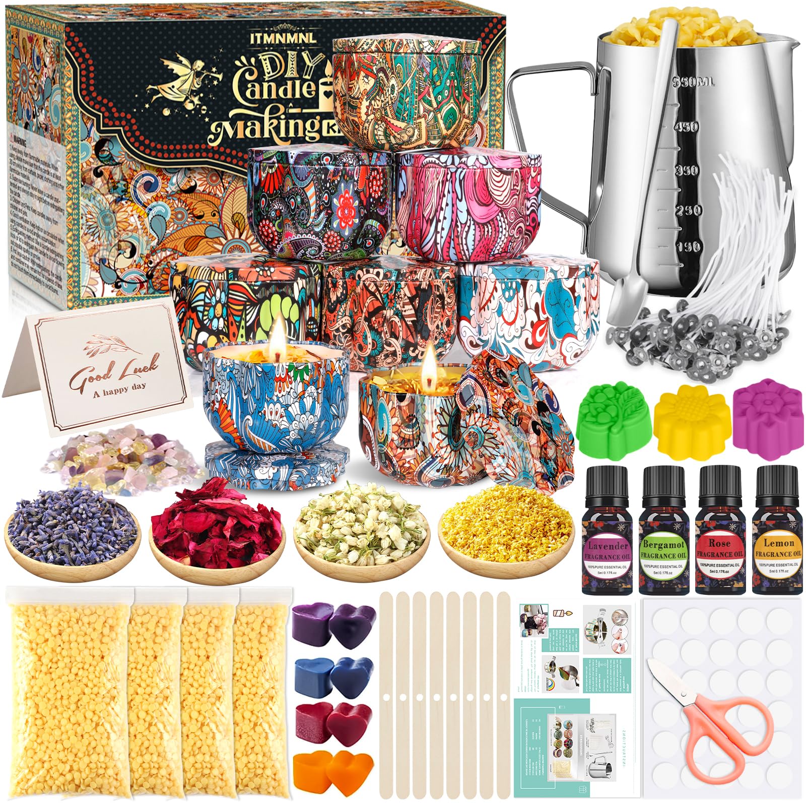 DIY Kerzenherstellung Set Von ZQEJEFD – Mit Sojawachs, Schmelztopf, 8 Gläsern, Farben & Deko