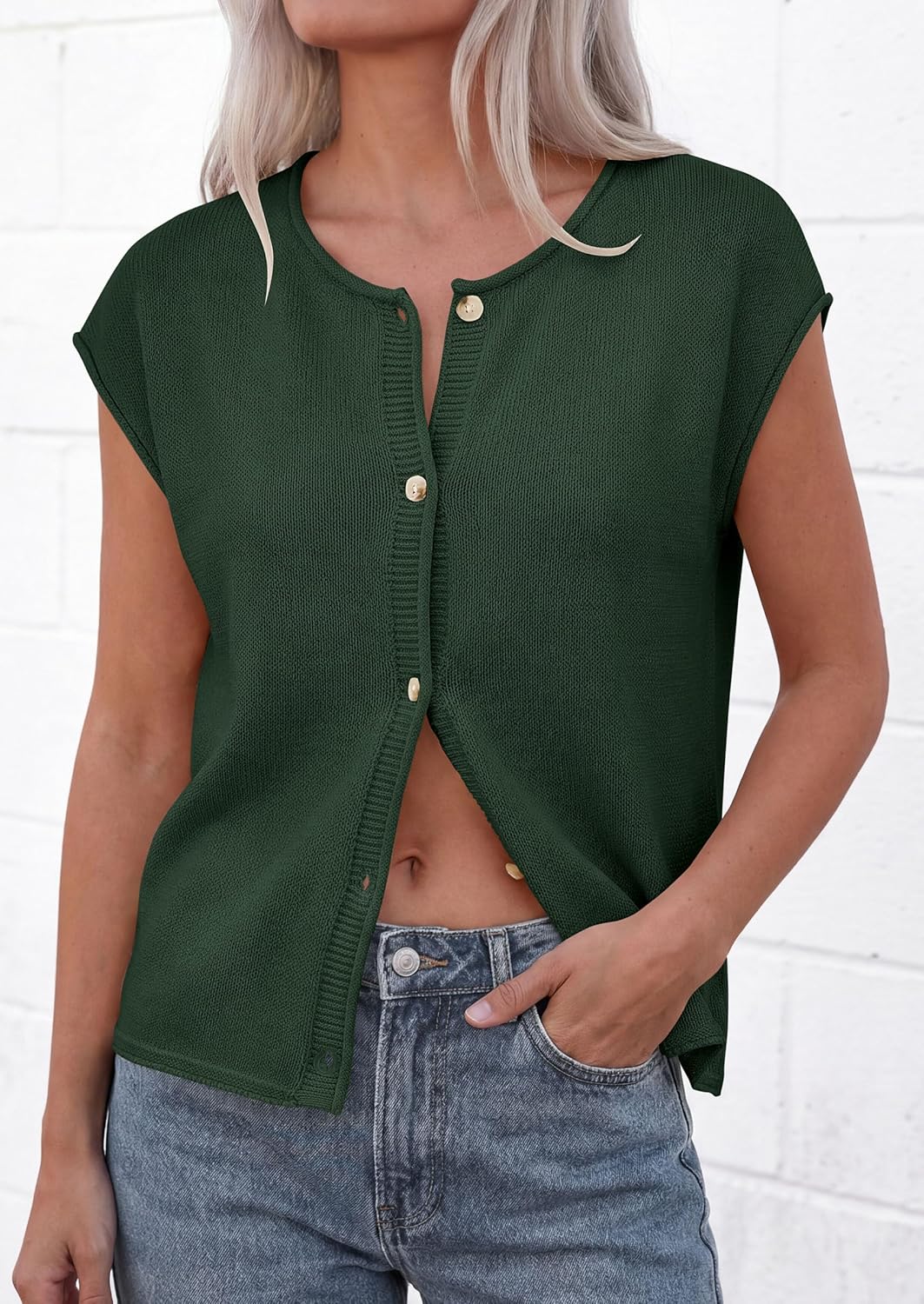 PRETTYGARDEN Womens Cap Short Sleeve Sweater Vest 2026 Spring Summer Lightweight Button Down Cardigans Trendy Loose Tops - Image 2