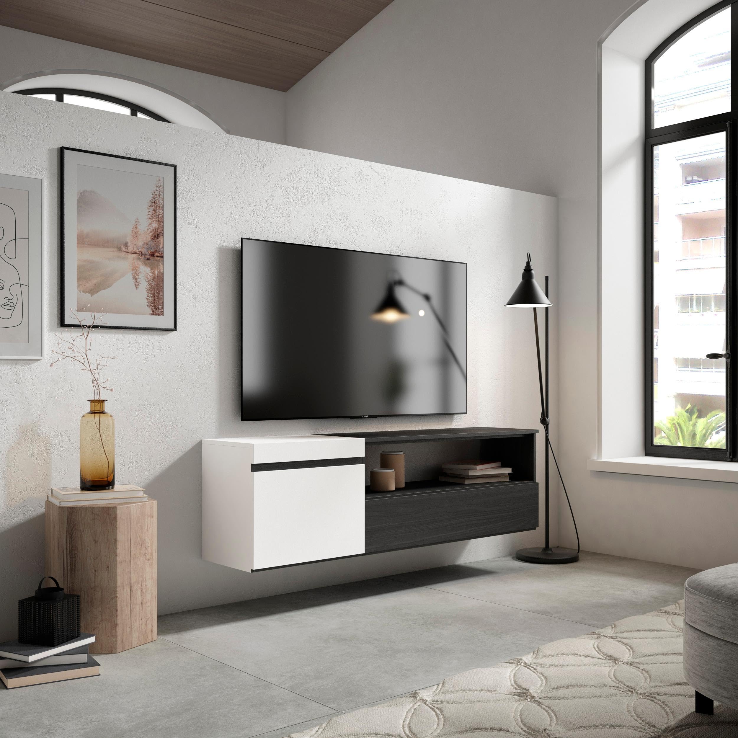 TV Unit Living Room Storage 150x45x35_cm Black White - Dettaglio